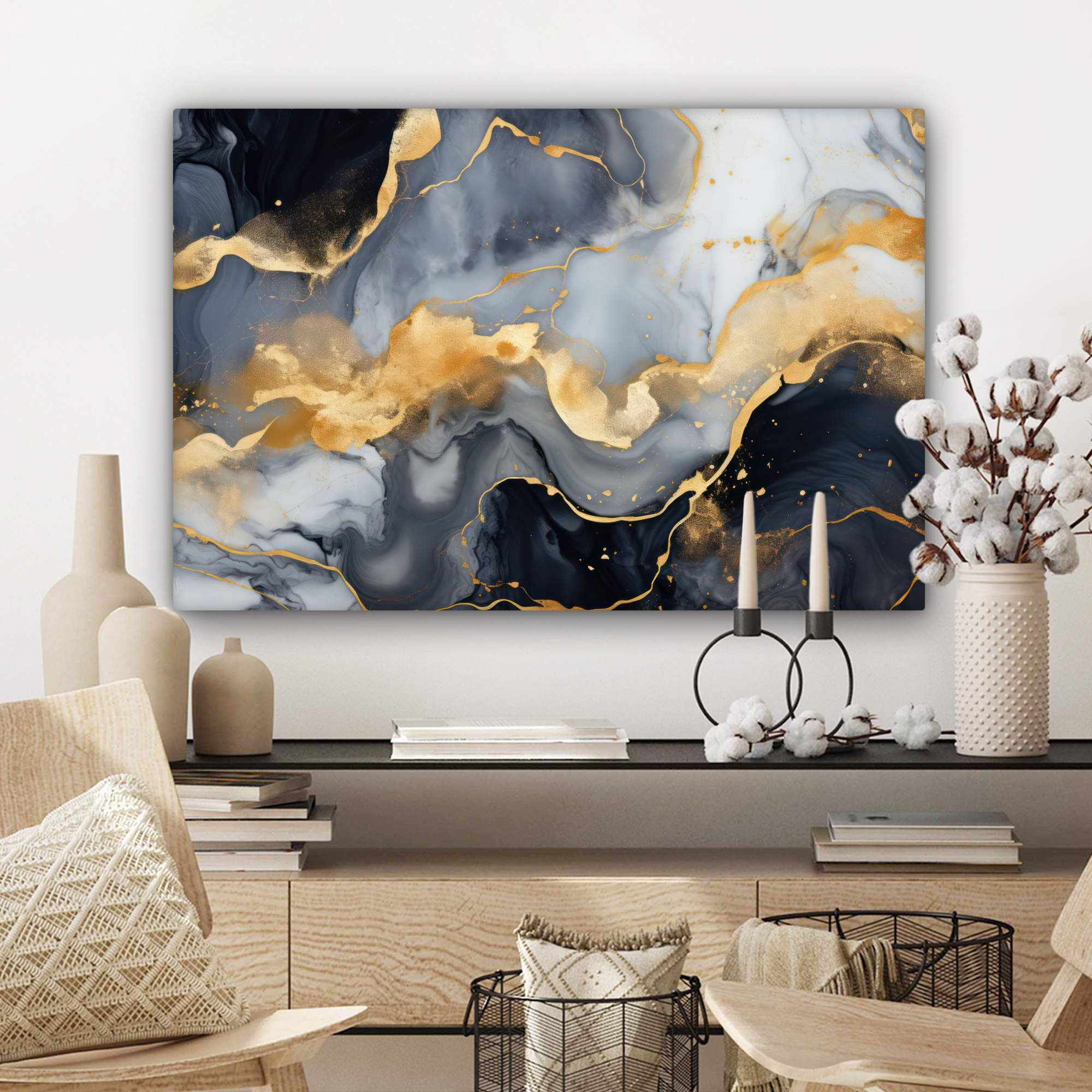 Canvas schilderij - Marmer - Goud - Abstract - Luxe - Zwart en Wit-3