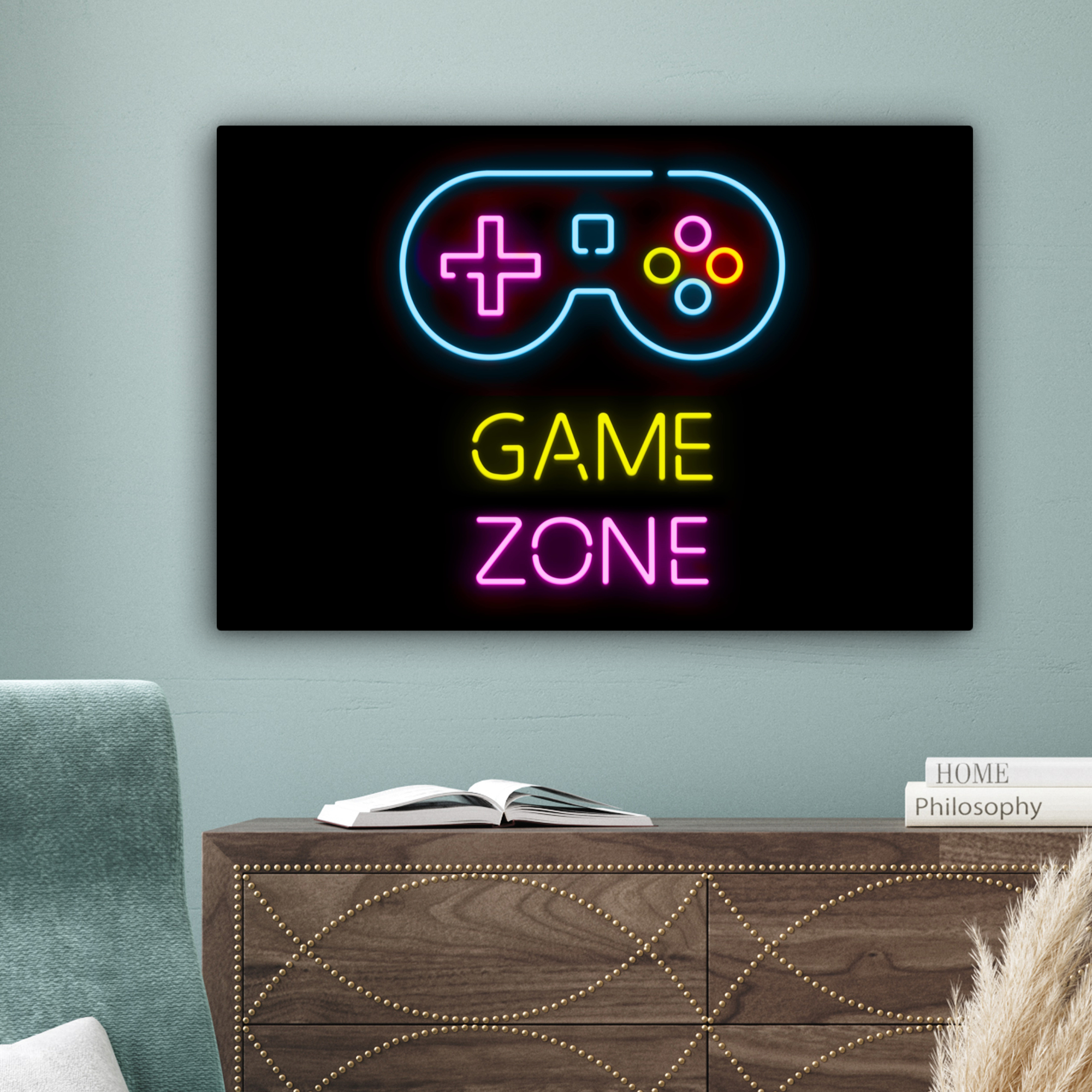 Canvas schilderij - Controller - Game - Neon - Zwart - Quotes - Game zone-4