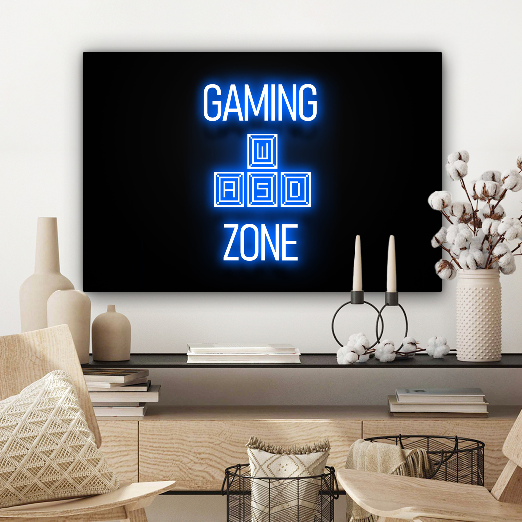 Canvas schilderij - Gaming - Tekst - Gaming zone - Neon - Blauw-3