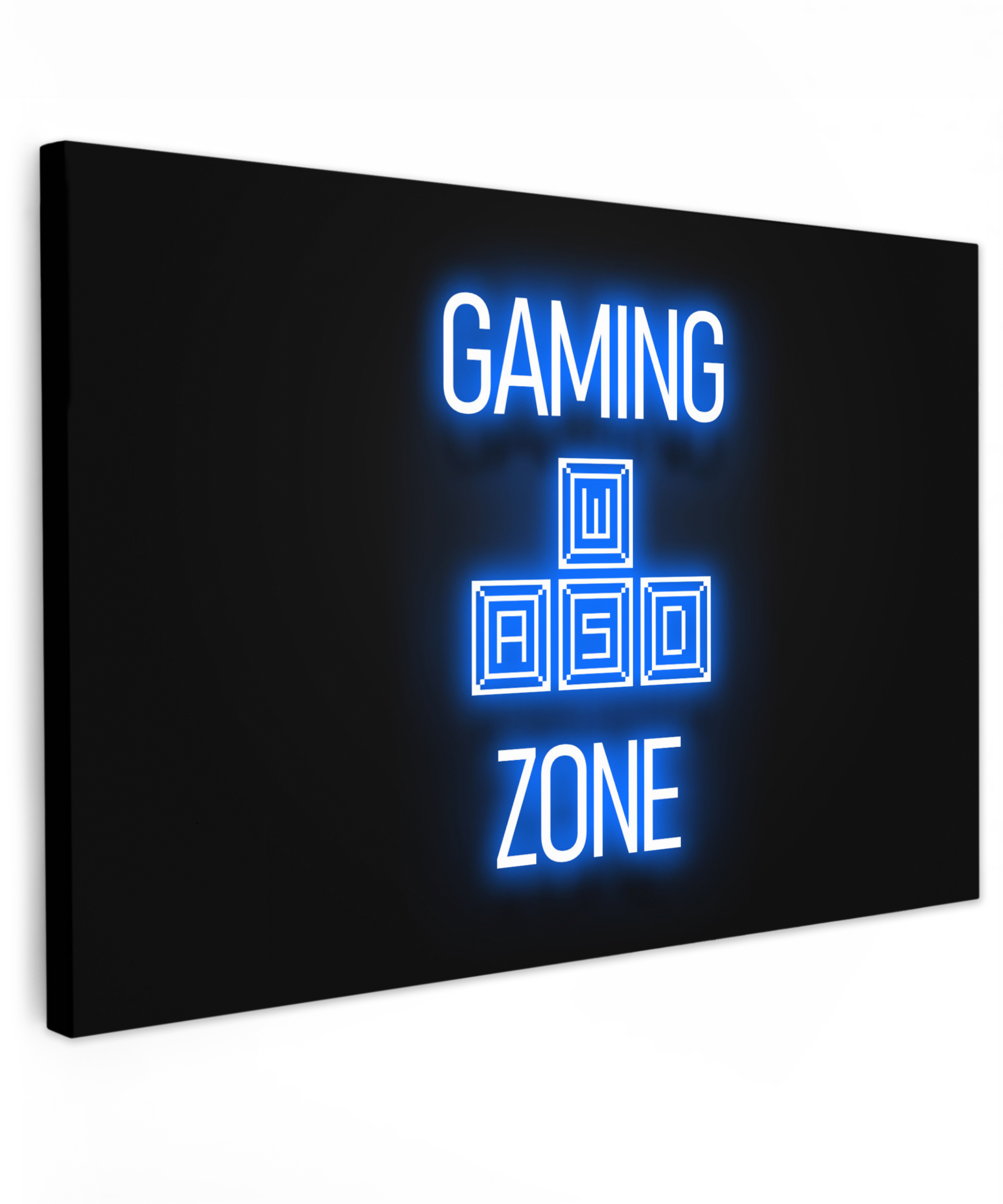 Canvas schilderij - Gaming - Tekst - Gaming zone - Neon - Blauw