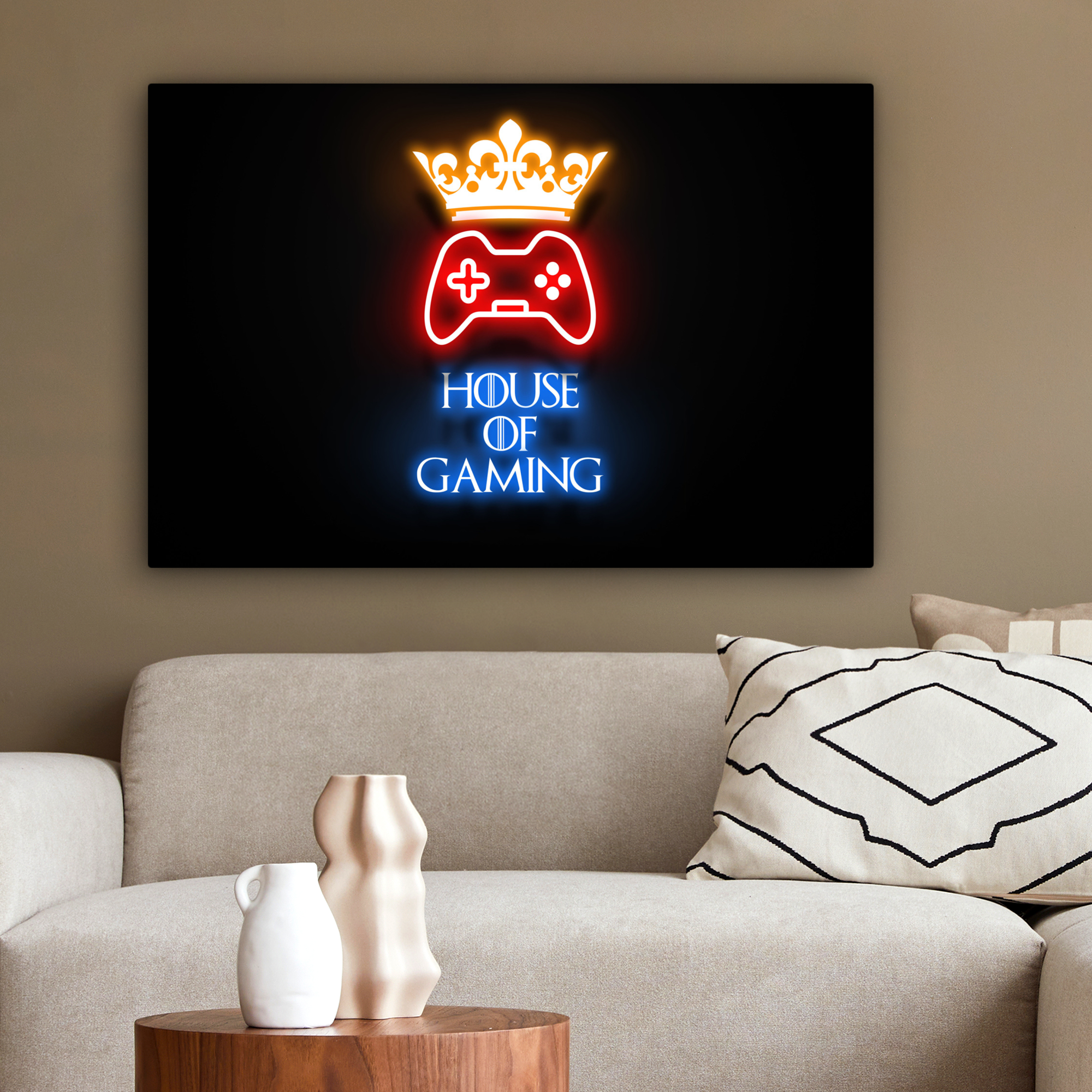 Canvas schilderij - Gaming quotes - Neon - House of gaming - Kroon - Tekst-2