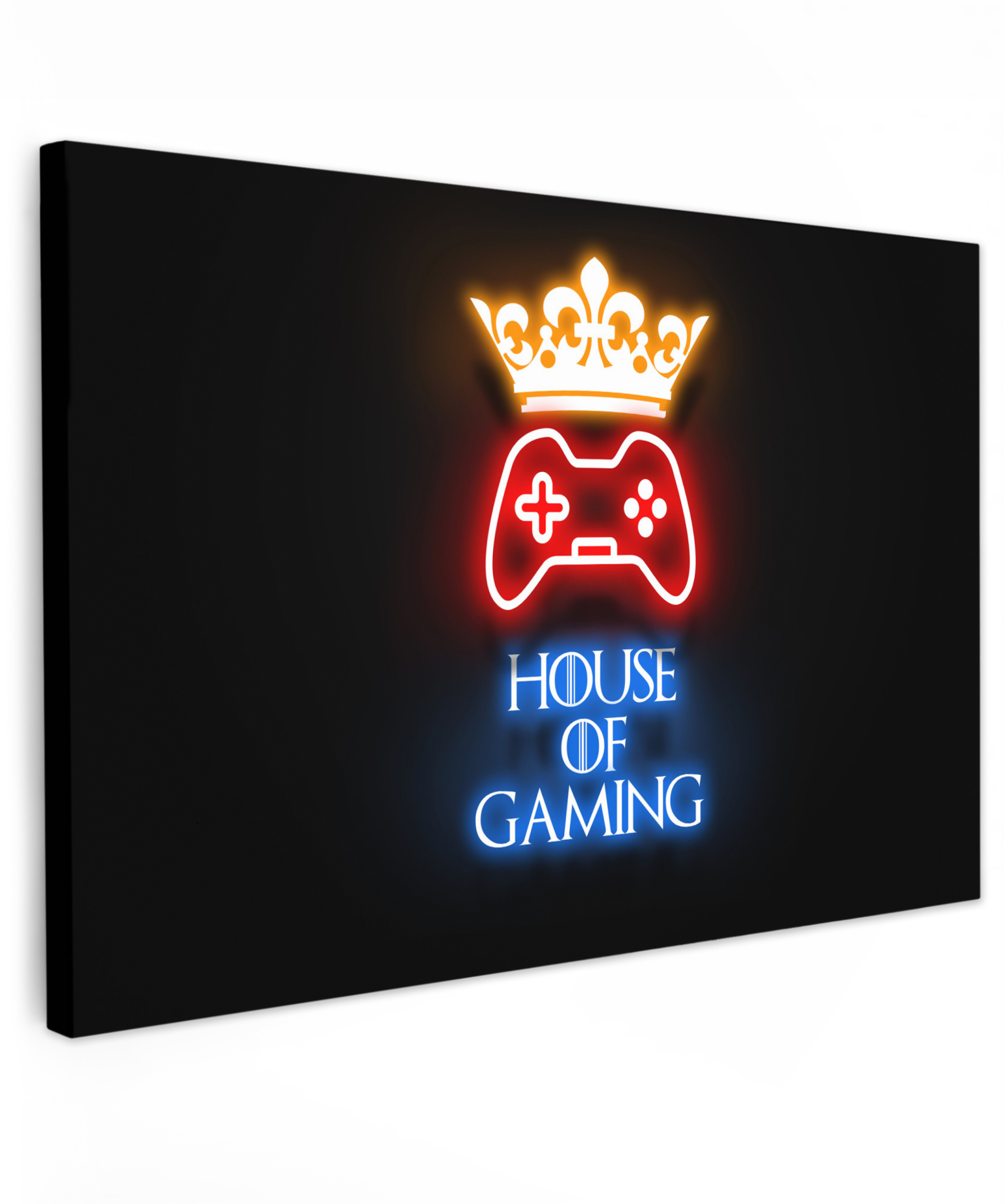 Canvas schilderij - Gaming quotes - Neon - House of gaming - Kroon - Tekst