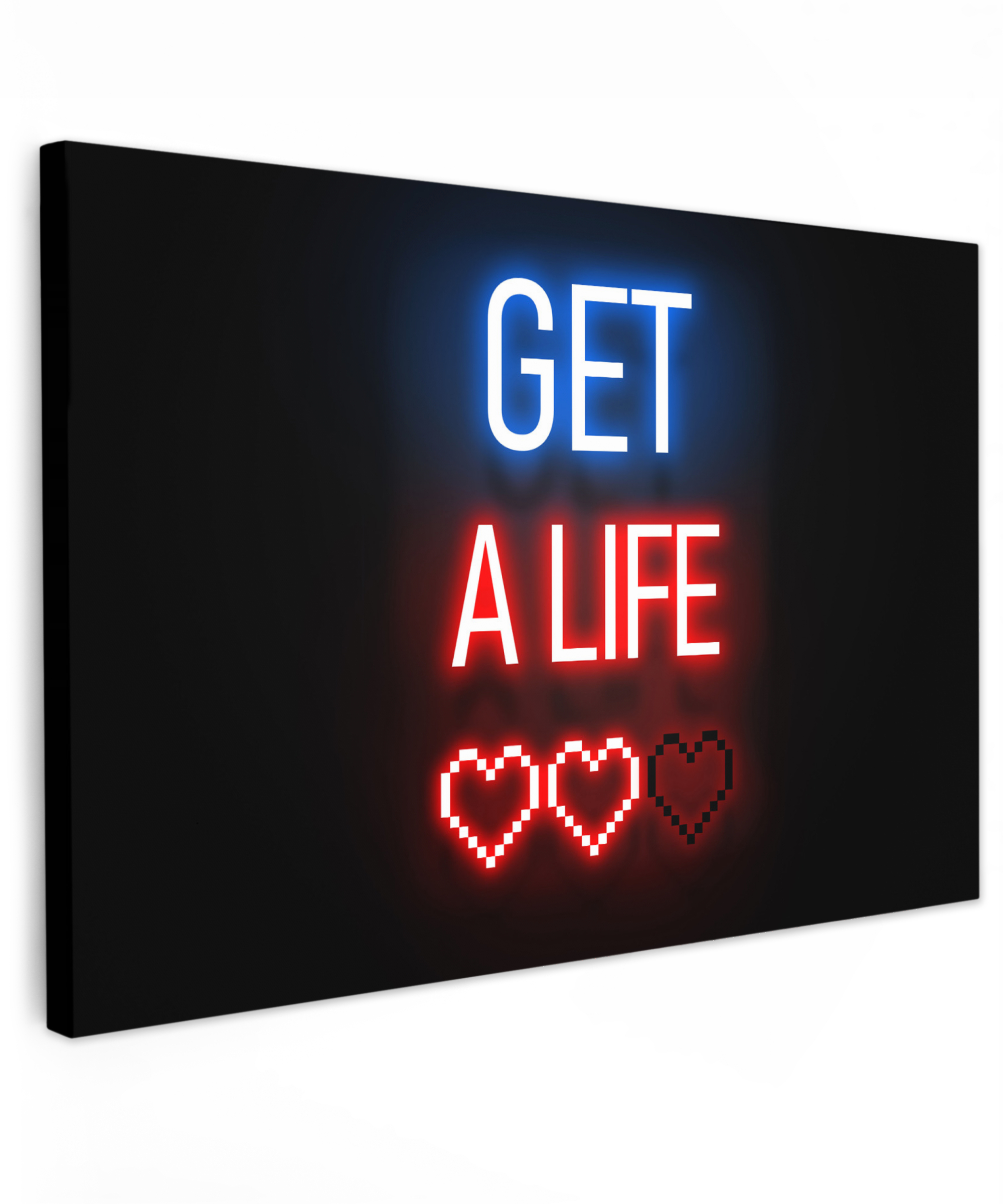 Leinwandbild - Gaming - Text - Get a life - Neon - Schwarz
