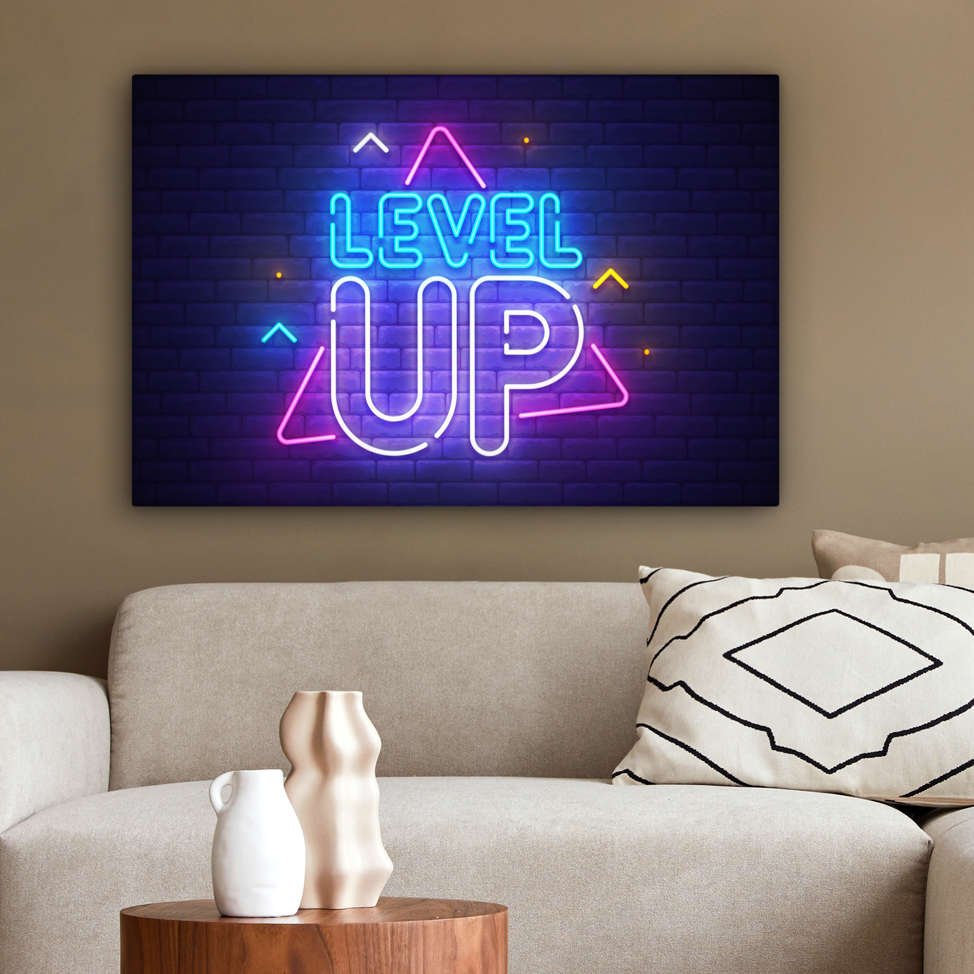 Canvas schilderij - Gaming - Neon - Level Up - Quotes - Gamen-2