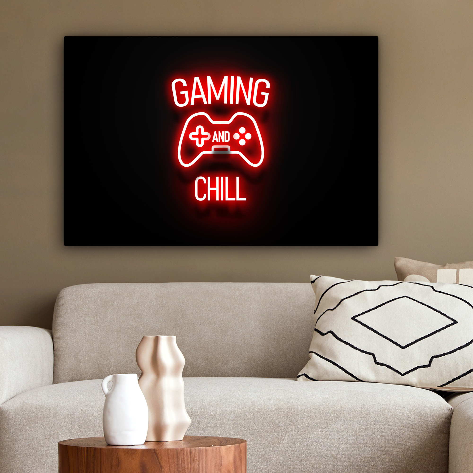 Canvas schilderij - Gaming - Quotes - Gaming and chill - Neon - Rood-2