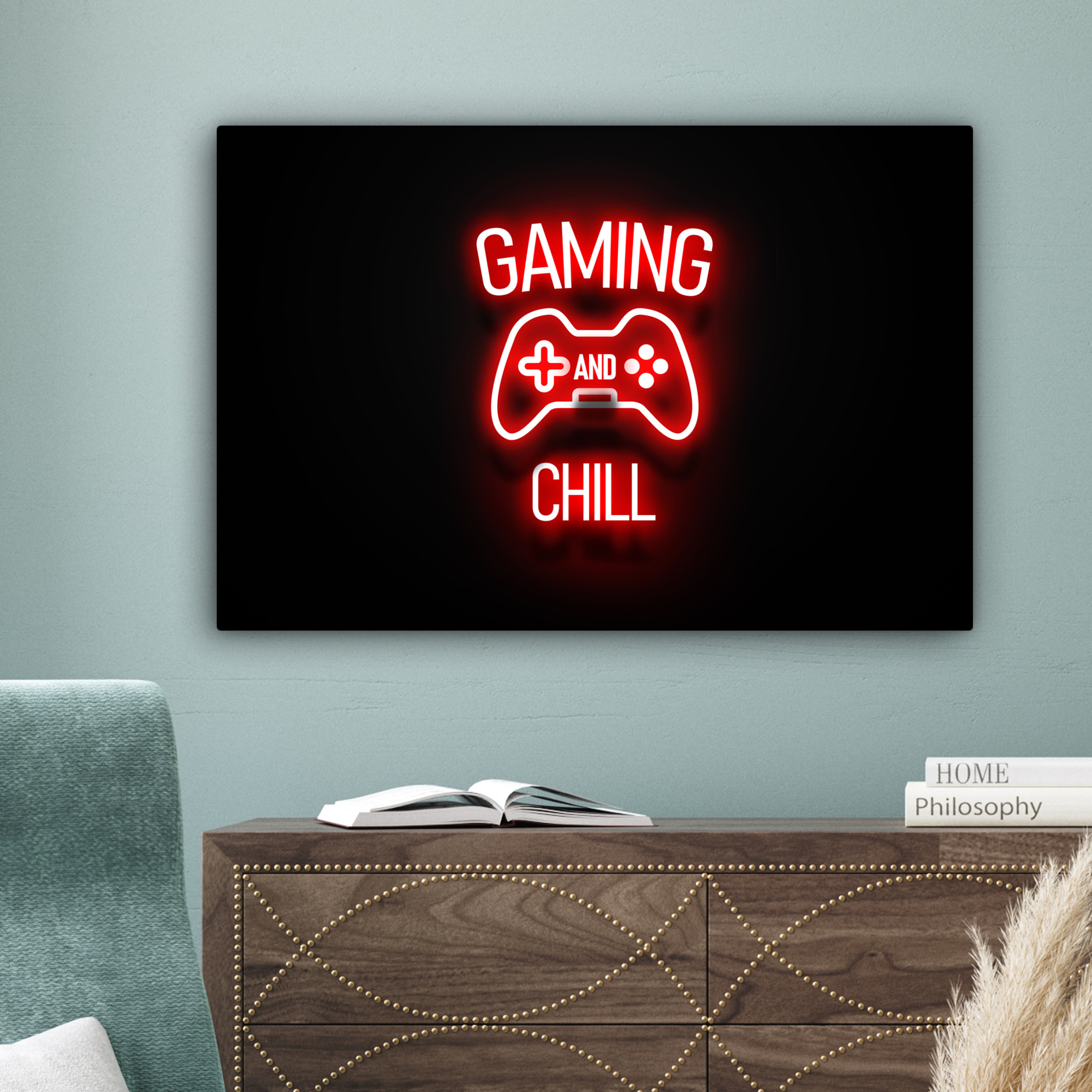 Canvas schilderij - Gaming - Quotes - Gaming and chill - Neon - Rood-4
