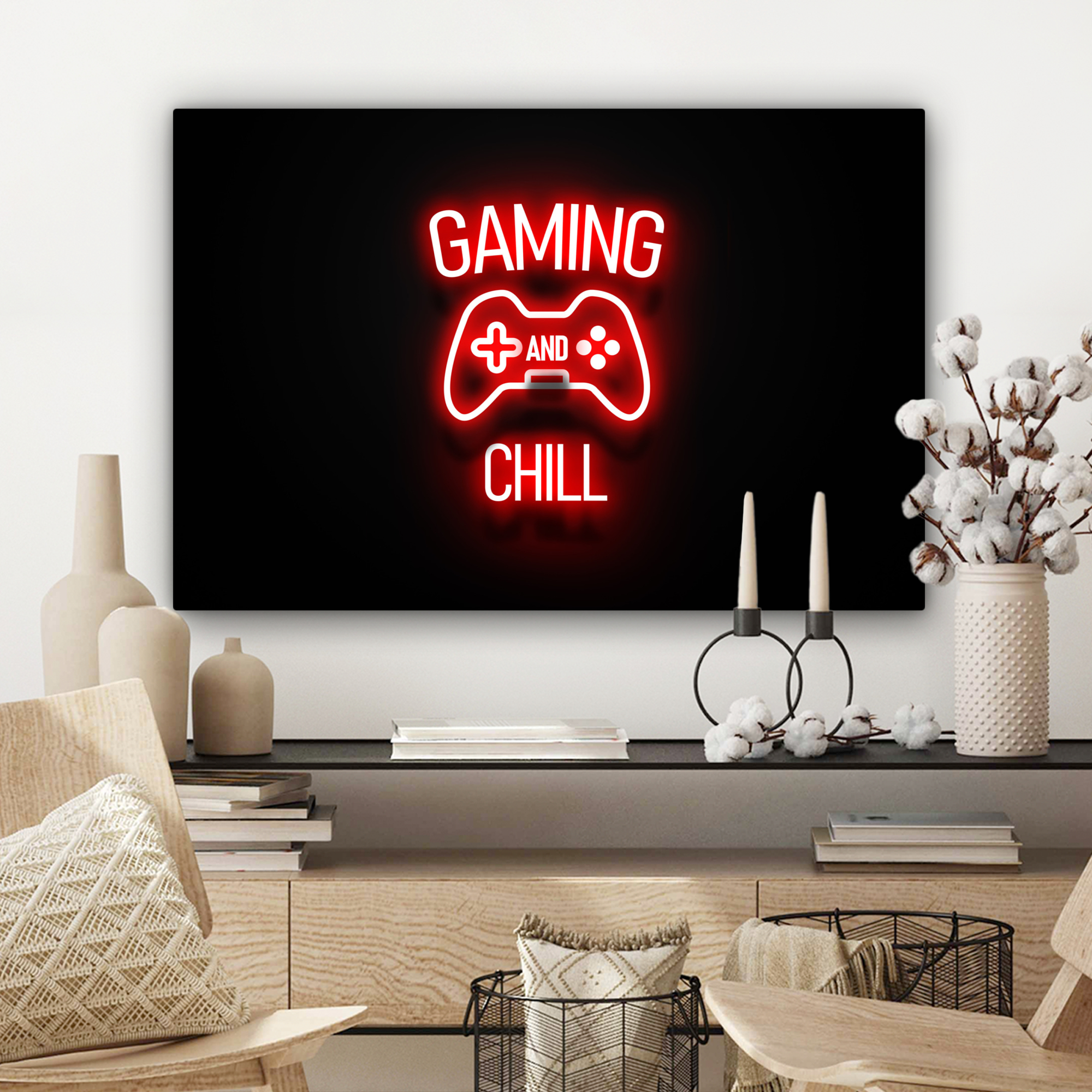 Canvas schilderij - Gaming - Quotes - Gaming and chill - Neon - Rood-3