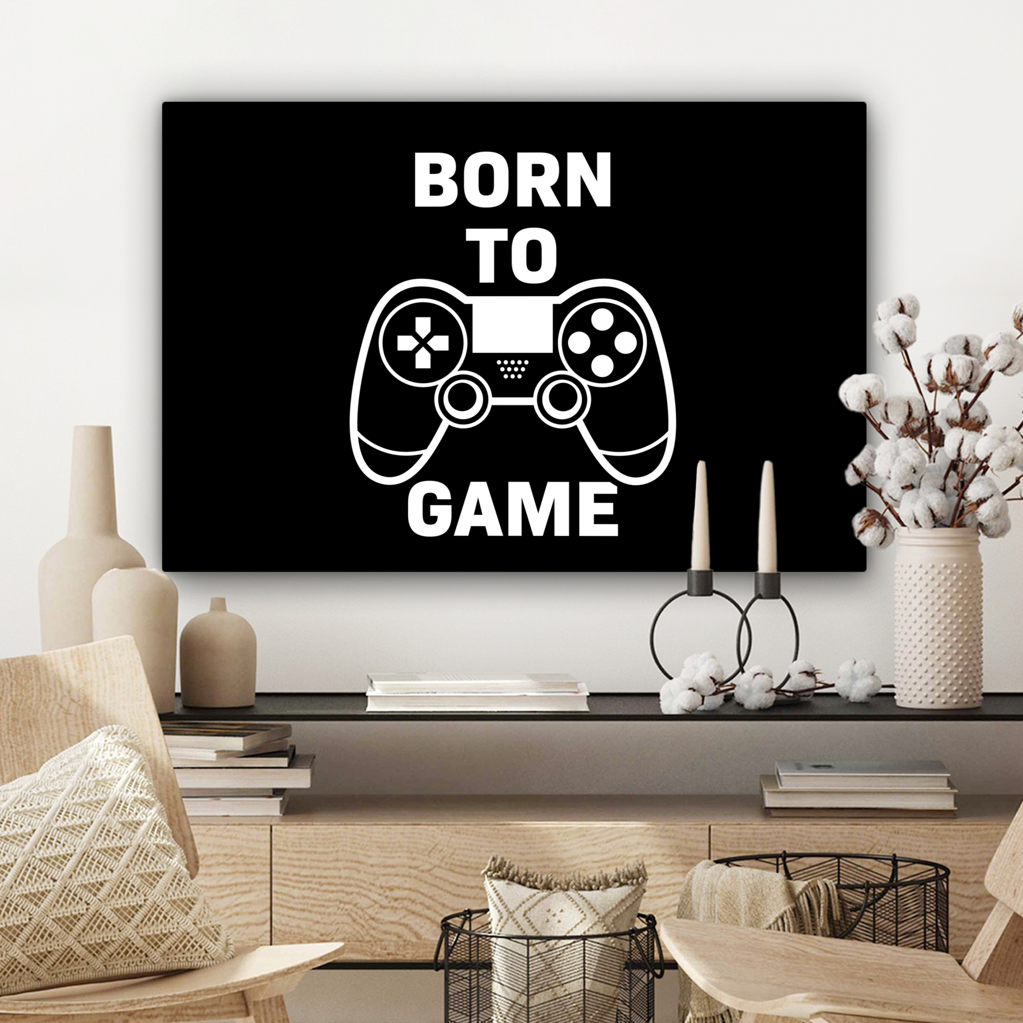 Leinwandbild - Gaming - Zitate - Controller - Zum Spielen geboren - Schwarz - Weiß-3