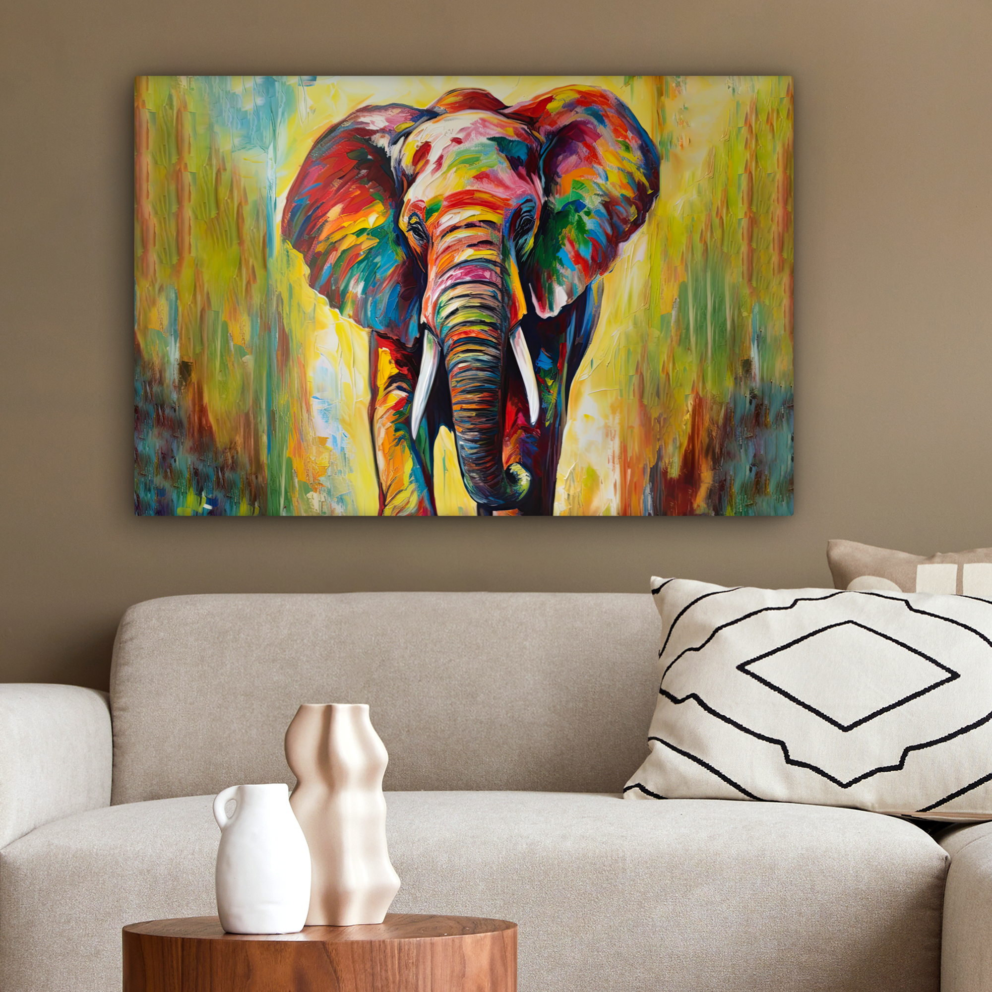 Leinwandbild - Elefant - Kunst - Gemälde - Tiere - Regenbogen-2