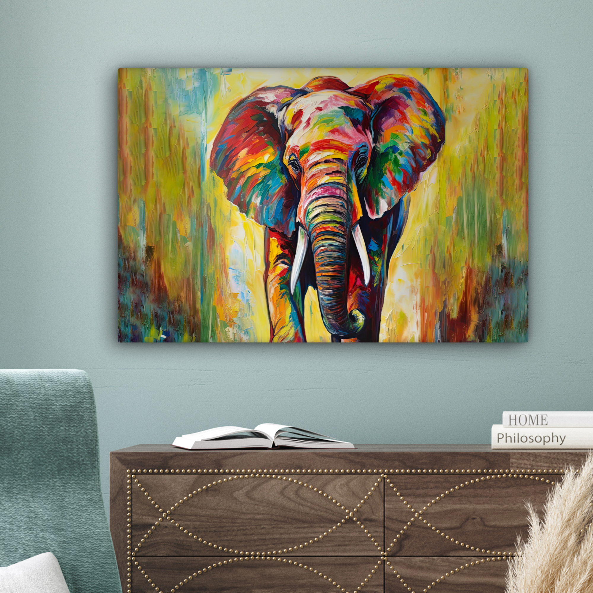 Leinwandbild - Elefant - Kunst - Gemälde - Tiere - Regenbogen-4