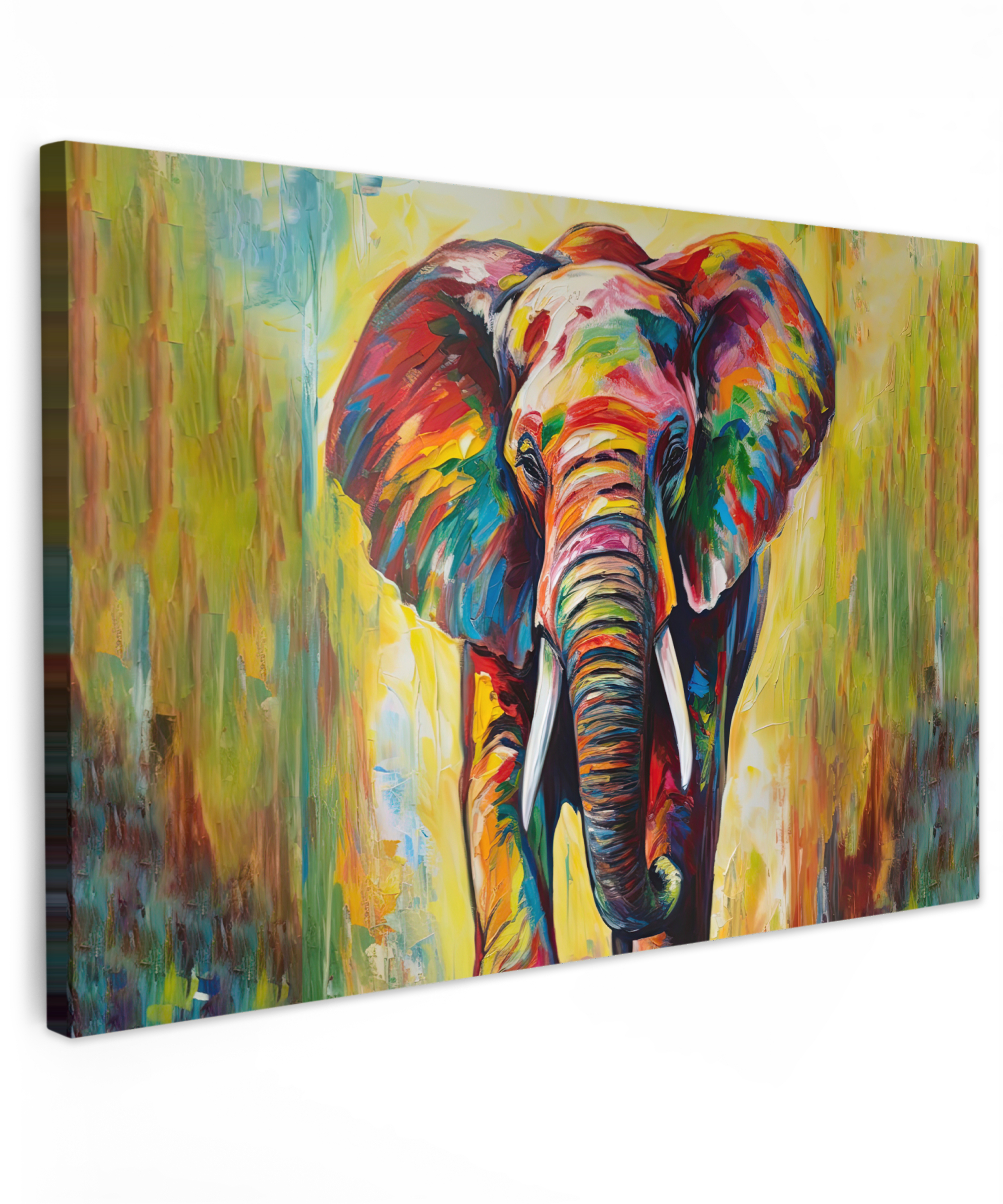 Leinwandbild - Elefant - Kunst - Gemälde - Tiere - Regenbogen