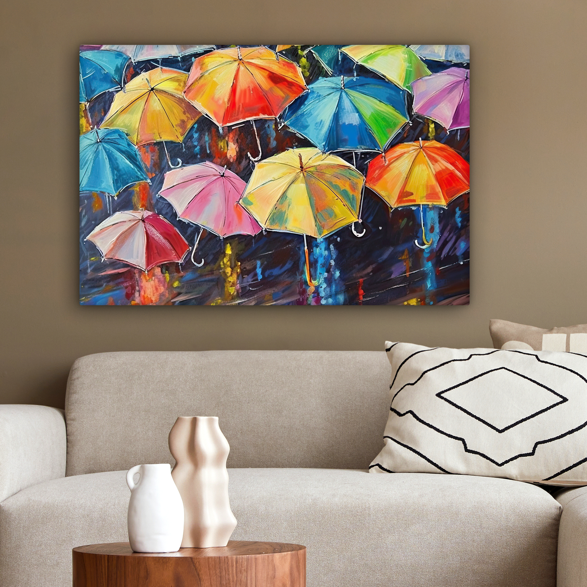 Leinwandbild - Regenschirme - Gemälde - Kunst - Regenbogen-2