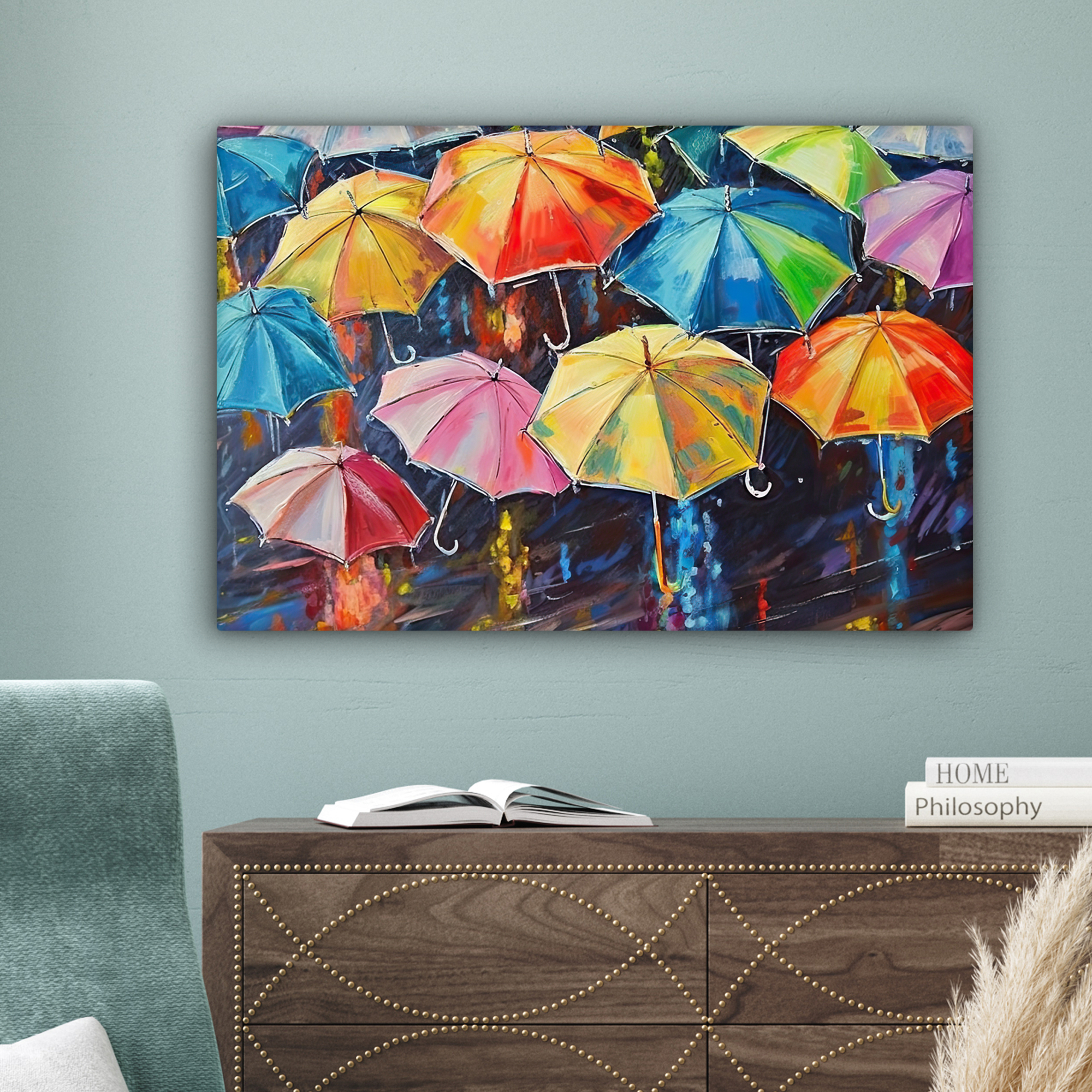 Leinwandbild - Regenschirme - Gemälde - Kunst - Regenbogen-4