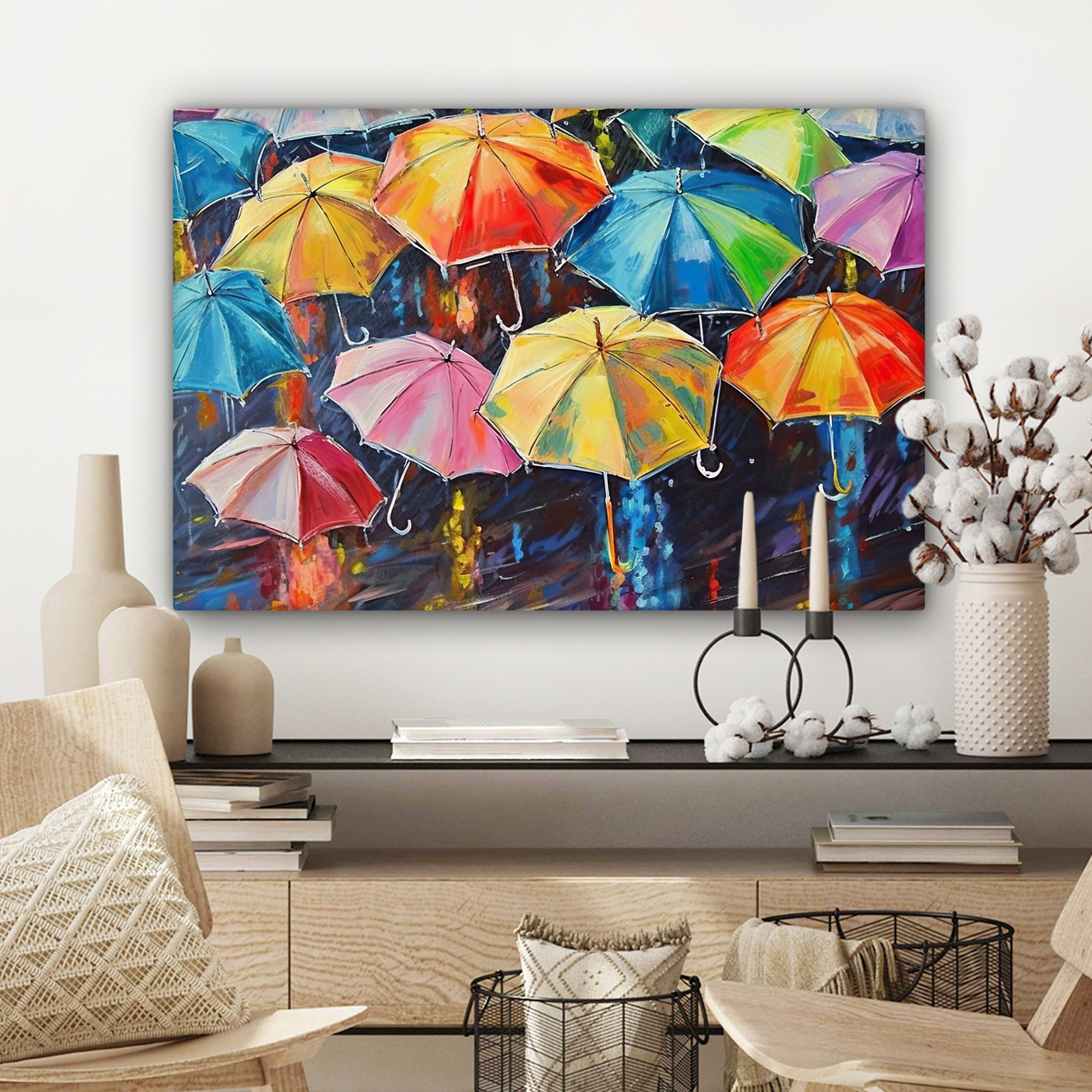 Leinwandbild - Regenschirme - Gemälde - Kunst - Regenbogen-3