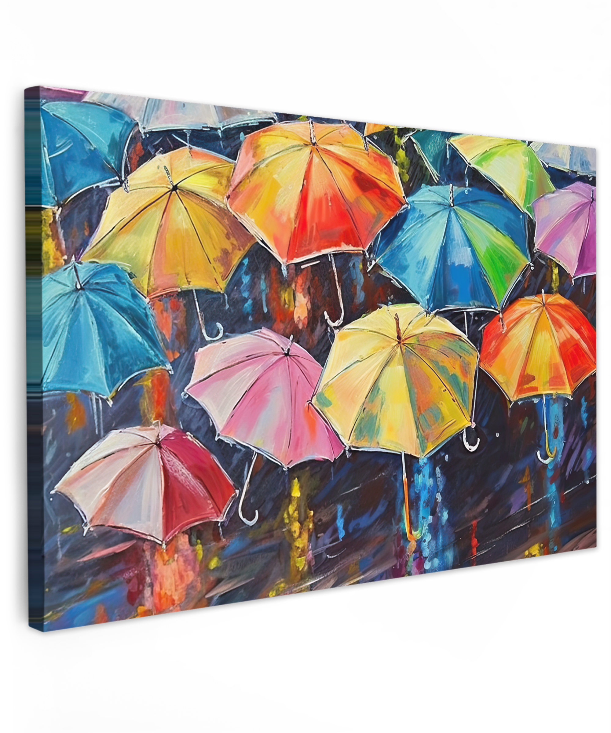 Leinwandbild - Regenschirme - Gemälde - Kunst - Regenbogen