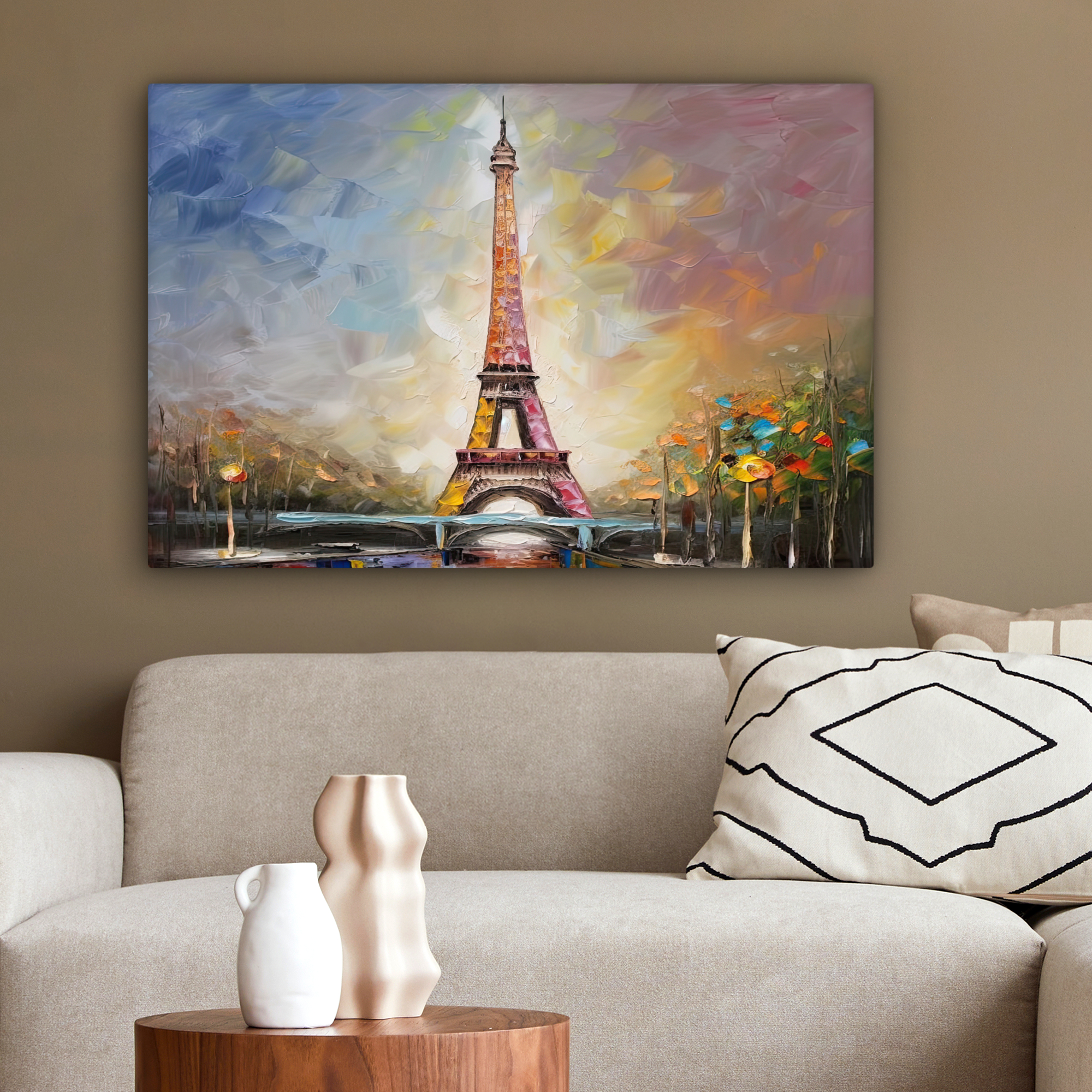 Canvas schilderij - Eiffeltoren - Schilderij - Olieverf - Parijs-2