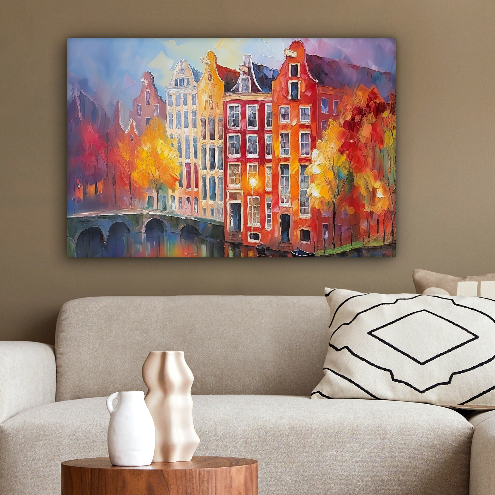 Canvas schilderij - Grachtenpanden - Kunst - Schilderij - Amsterdam-2