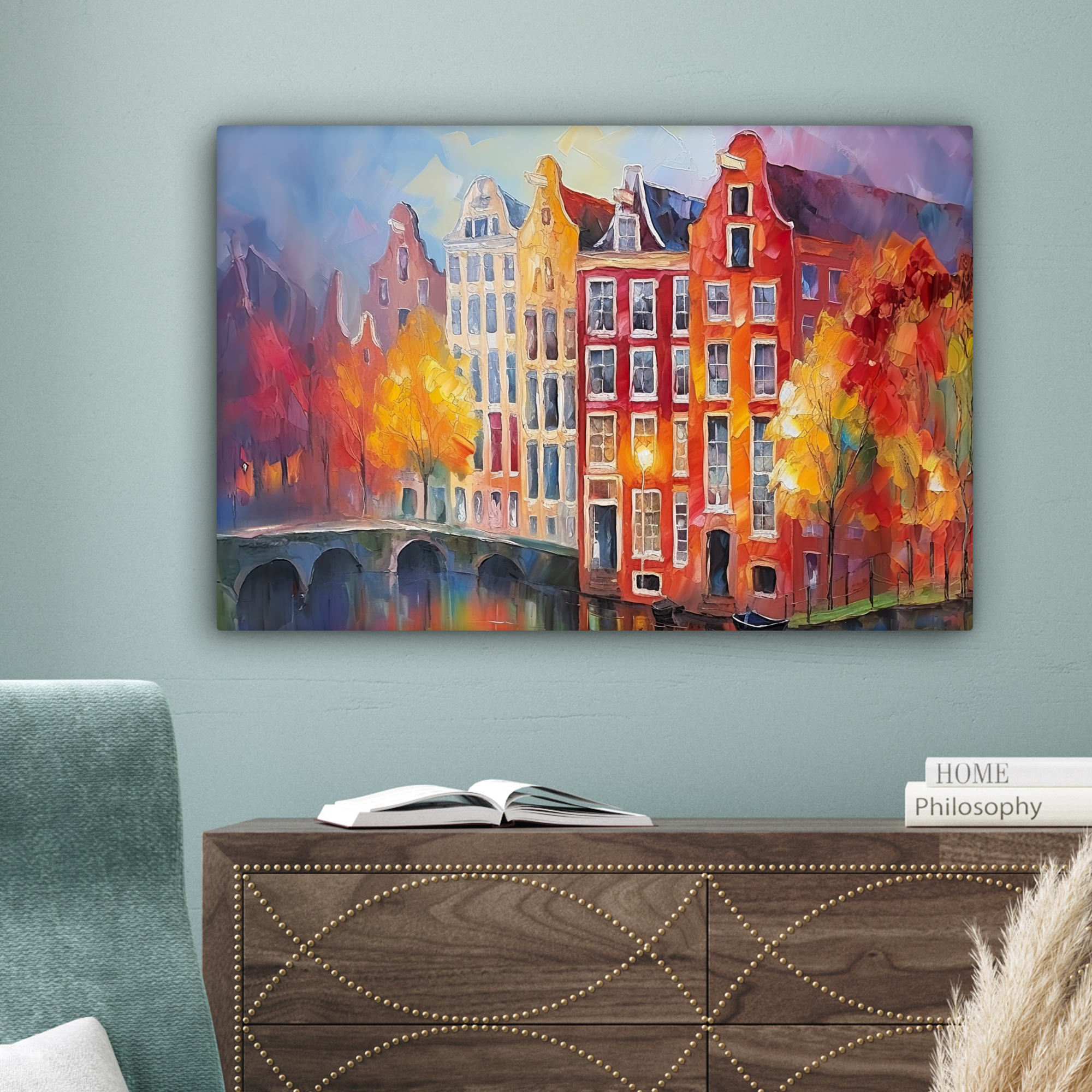 Canvas schilderij - Grachtenpanden - Kunst - Schilderij - Amsterdam-4