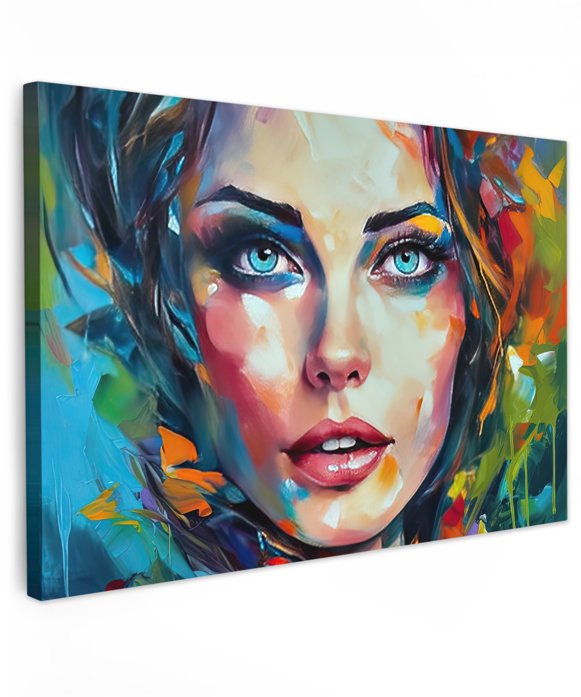 Leinwandbild - Gesicht - Frau - Ölgemälde - Farbenfroh - Kunst