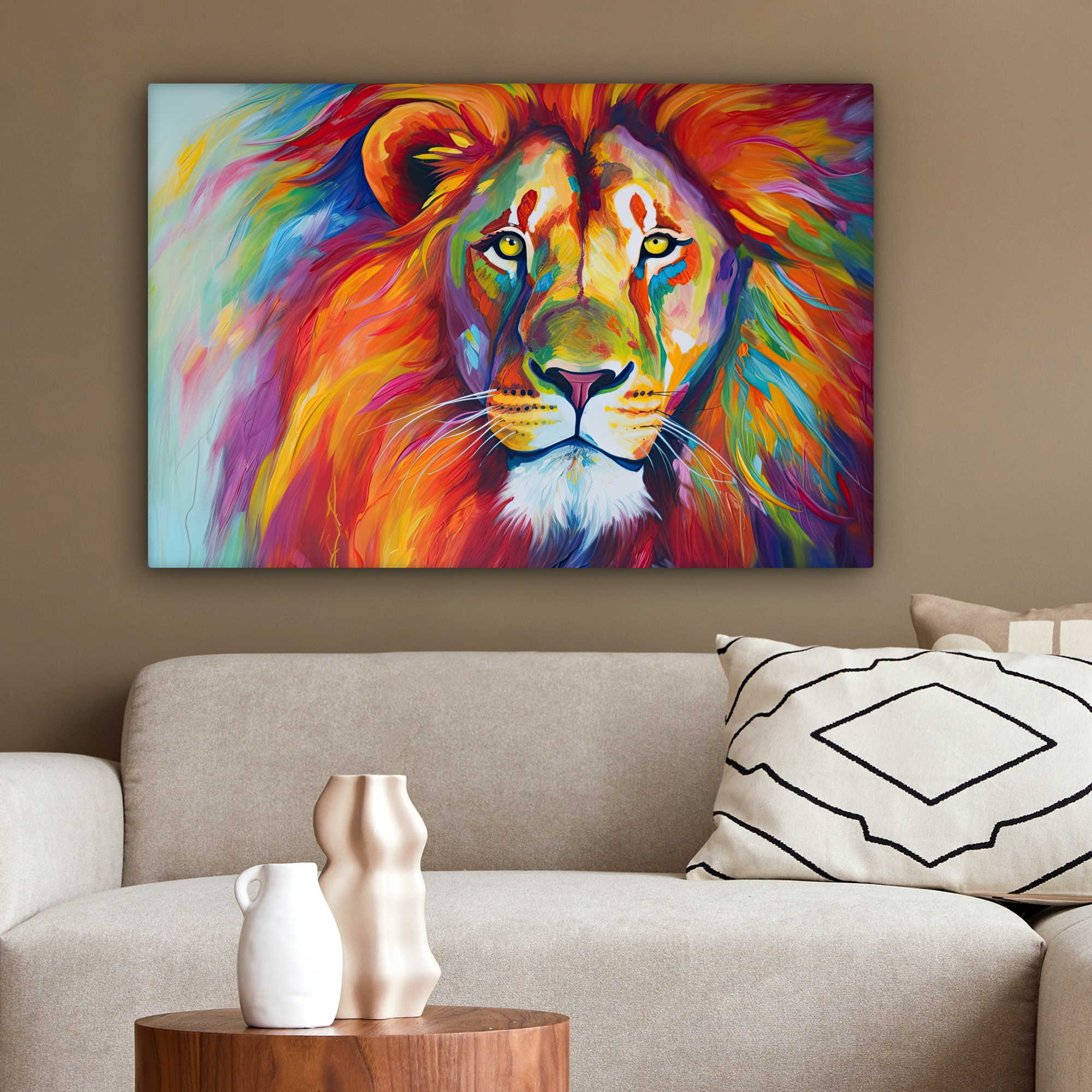 Leinwandbild - Löwe - Tiere - Ölfarbe - Regenbogen-2