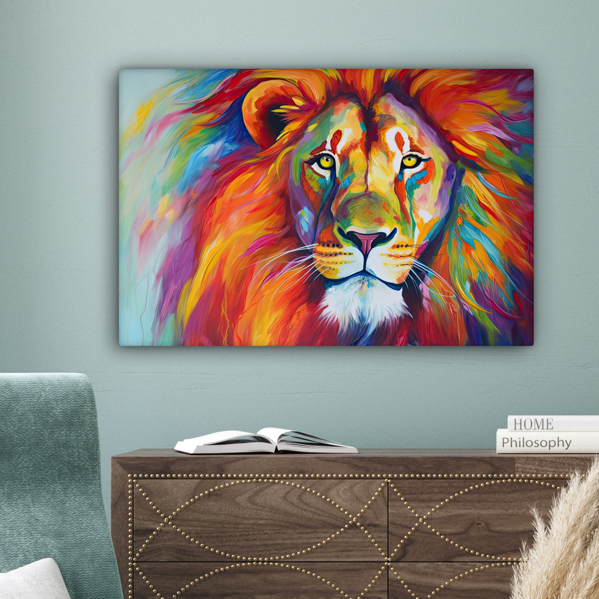 Tableau sur toile - Lion - Animaux - Peinture à l'huile - Arc-en-ciel-4