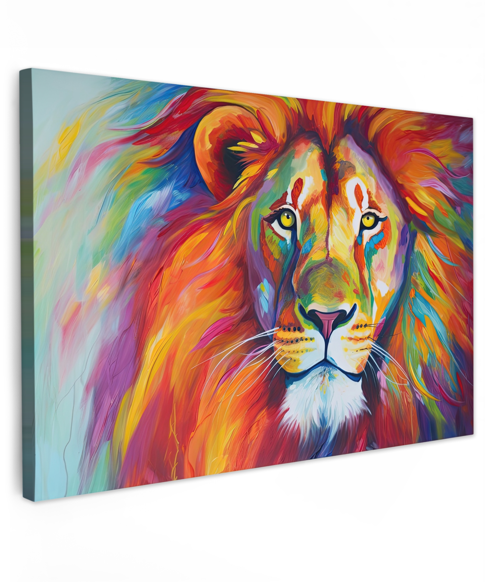 Tableau sur toile - Lion - Animaux - Peinture à l'huile - Arc-en-ciel