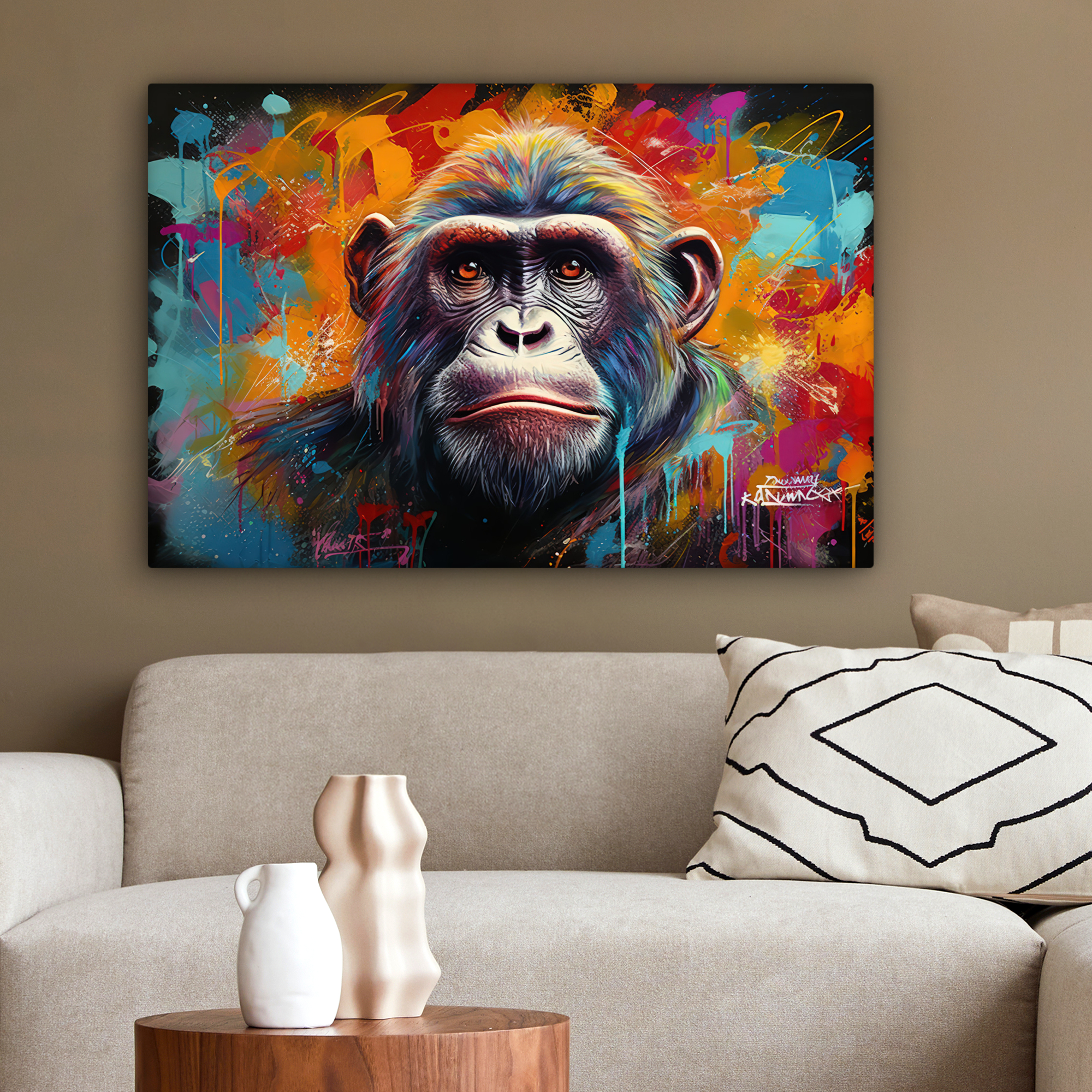 Leinwandbild - Affe - Gorilla - Graffiti - Tiere - Farben-2