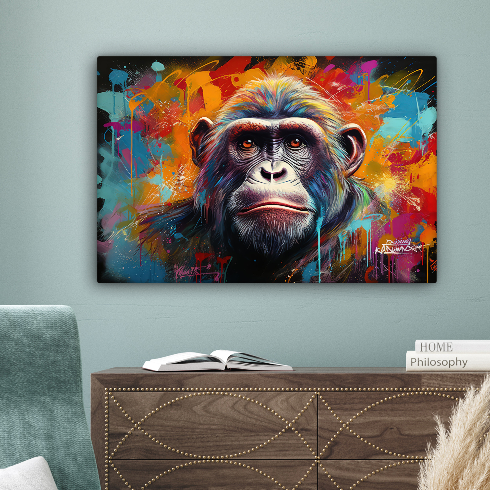Leinwandbild - Affe - Gorilla - Graffiti - Tiere - Farben-4