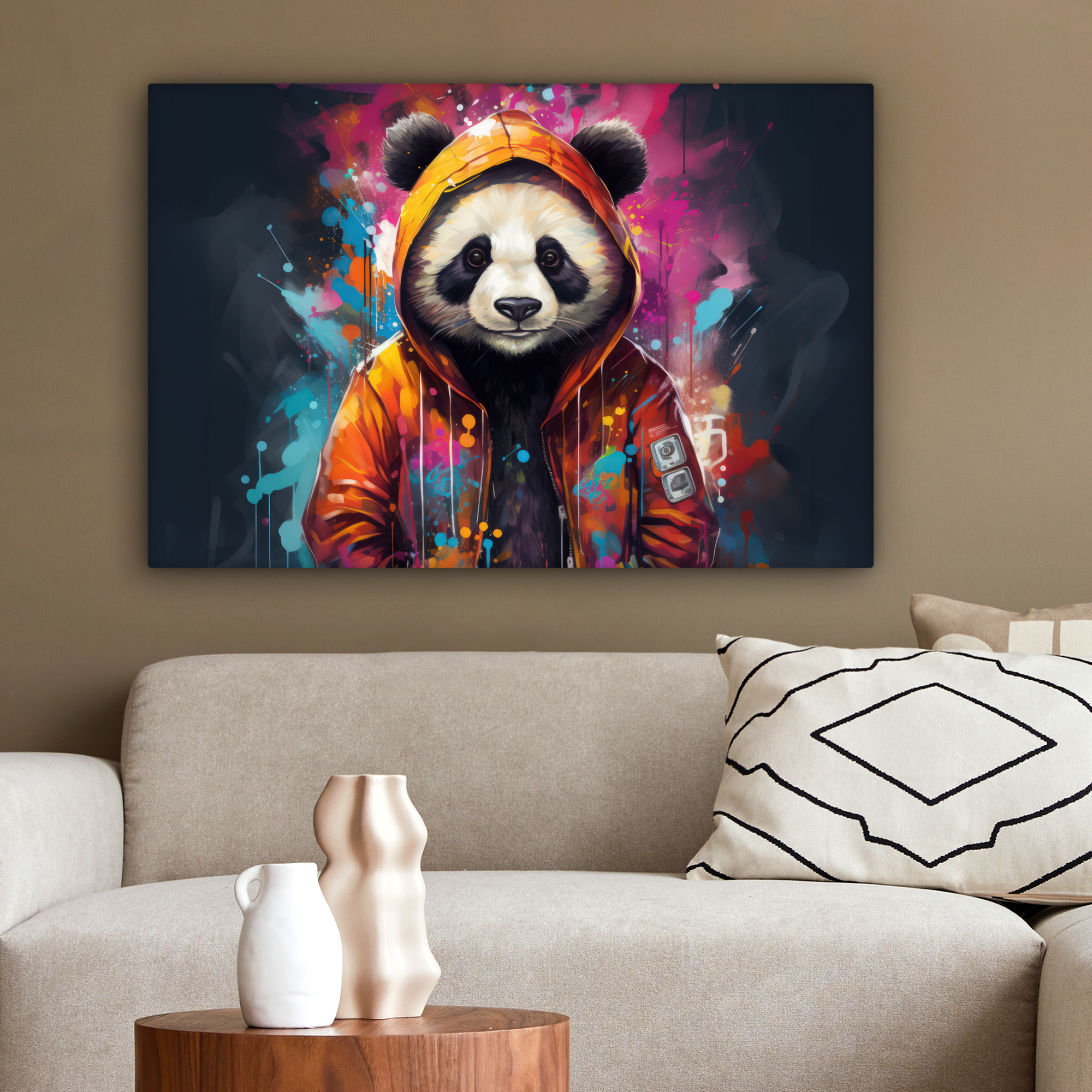 Canvas schilderij - Panda - Jas - Graffiti - Oranje-2