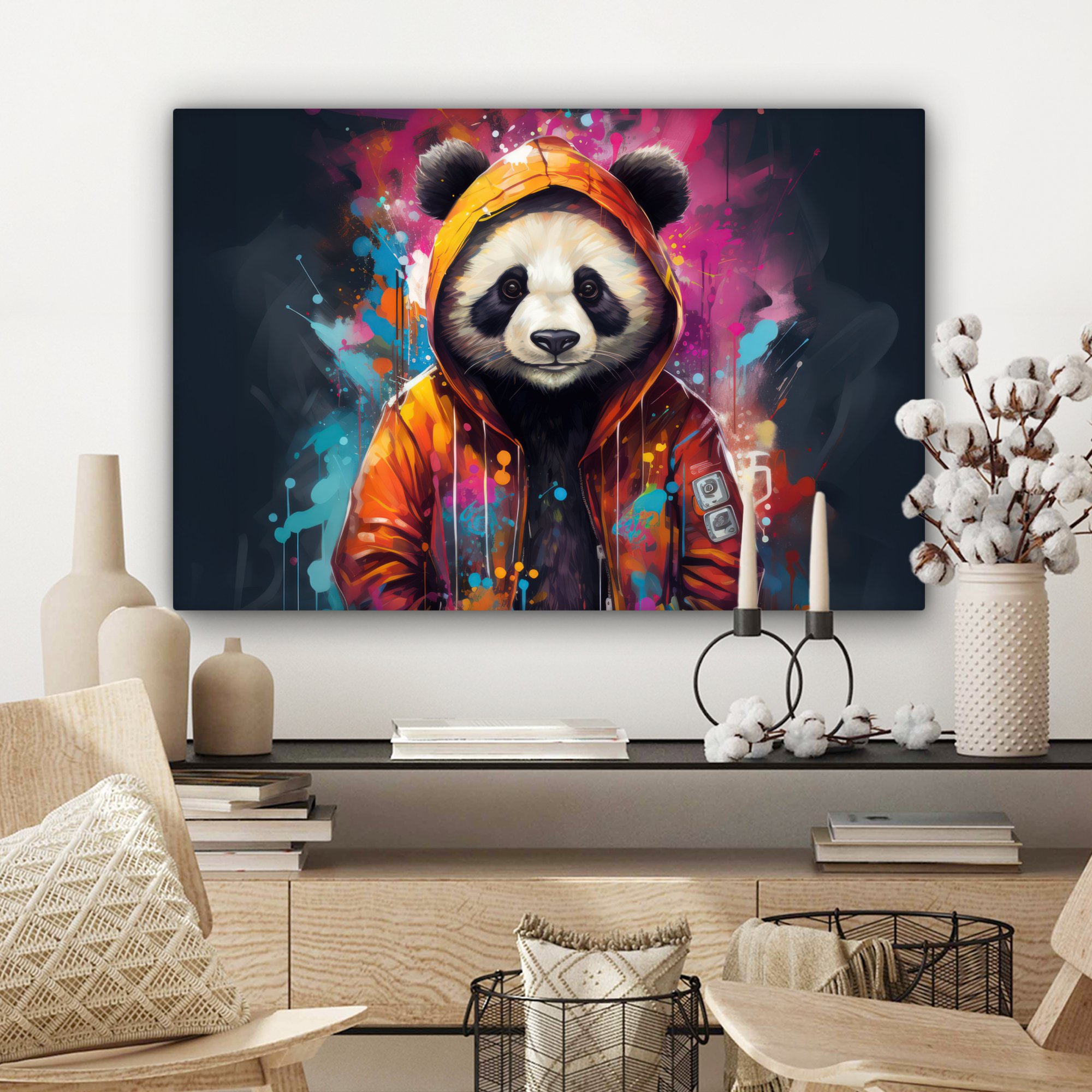 Canvas schilderij - Panda - Jas - Graffiti - Oranje-3