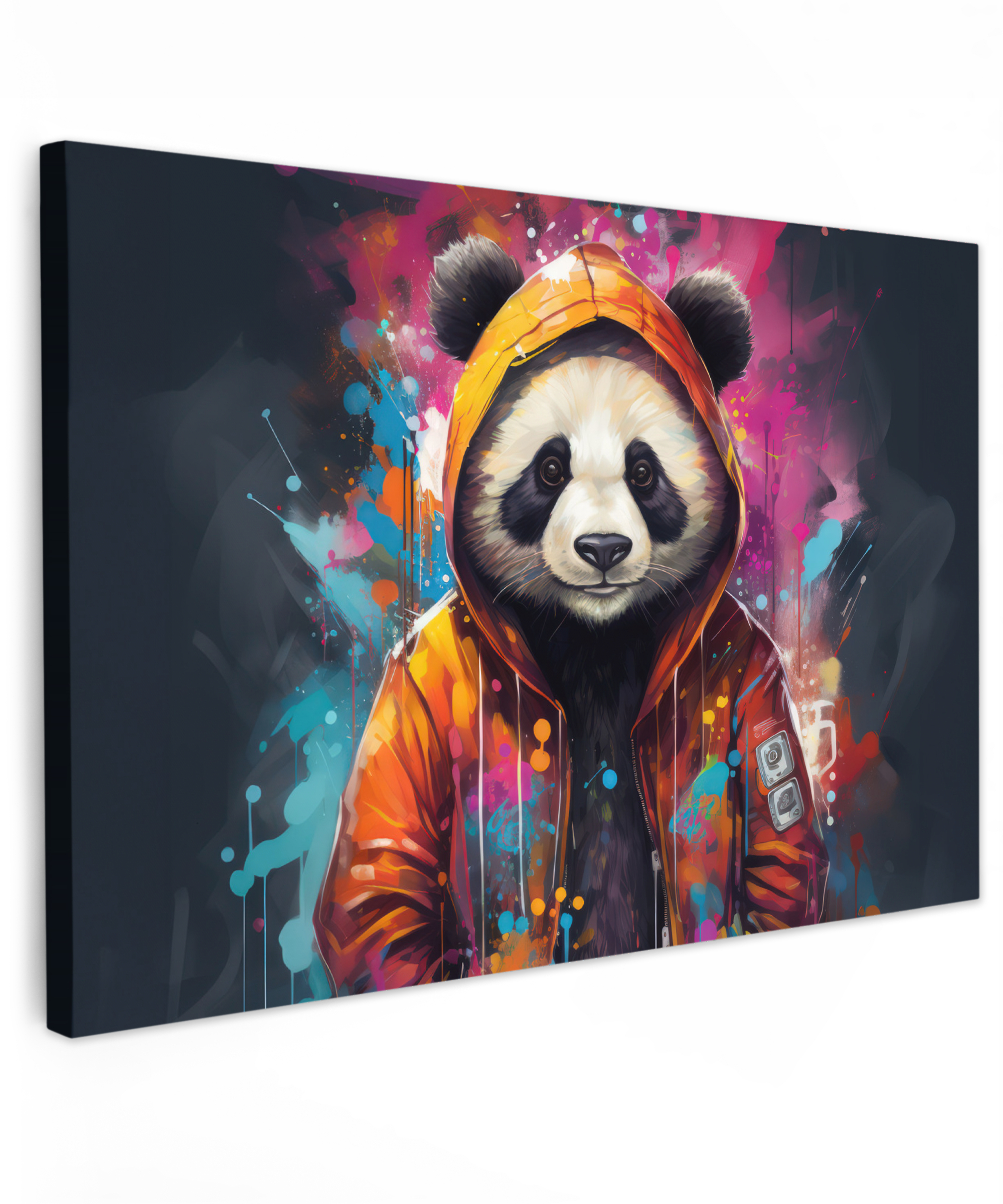 Tableau sur toile - Panda - Manteau - Graffiti - Orange
