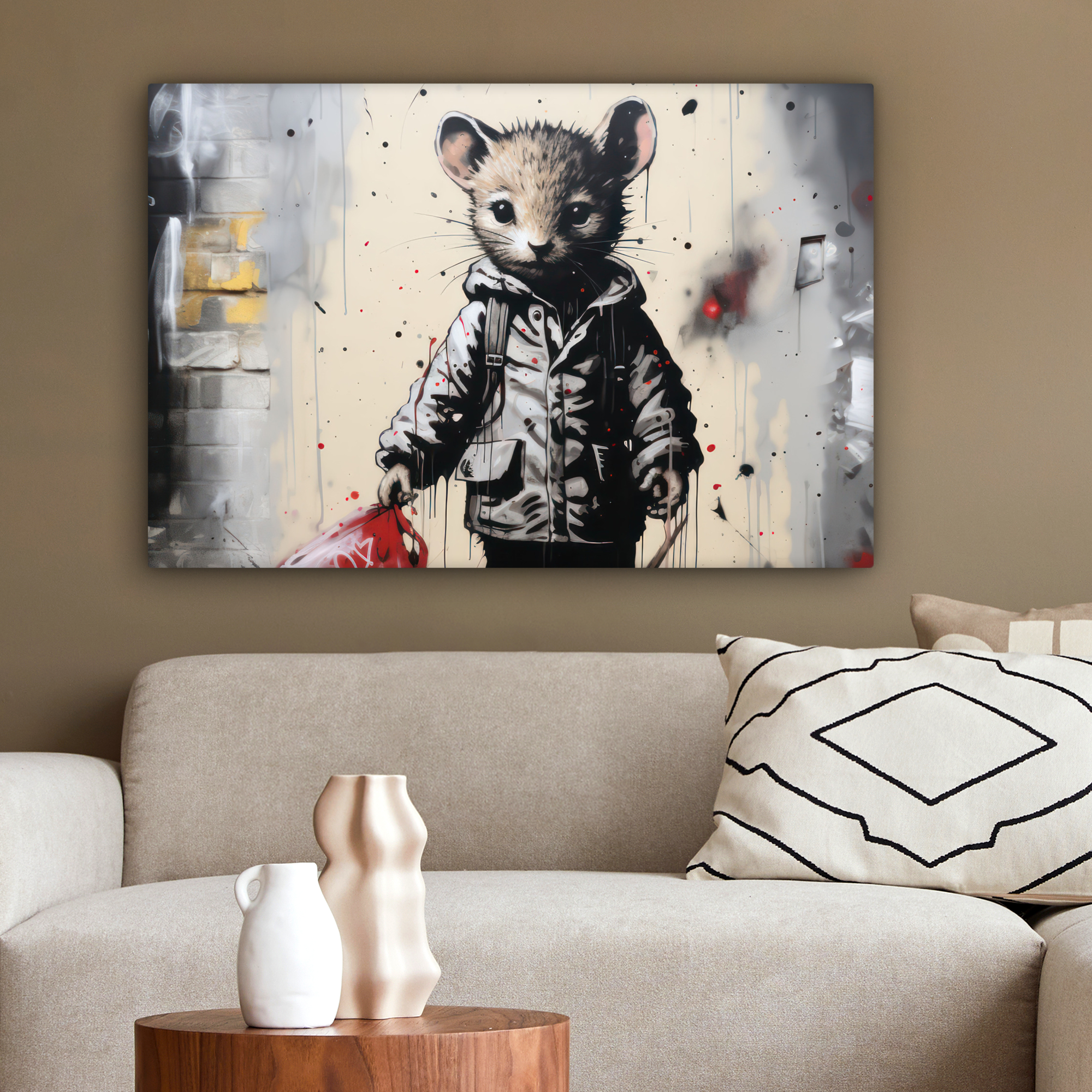 Tableau sur toile - Souris - Gris - Manteau - Art de rue-2