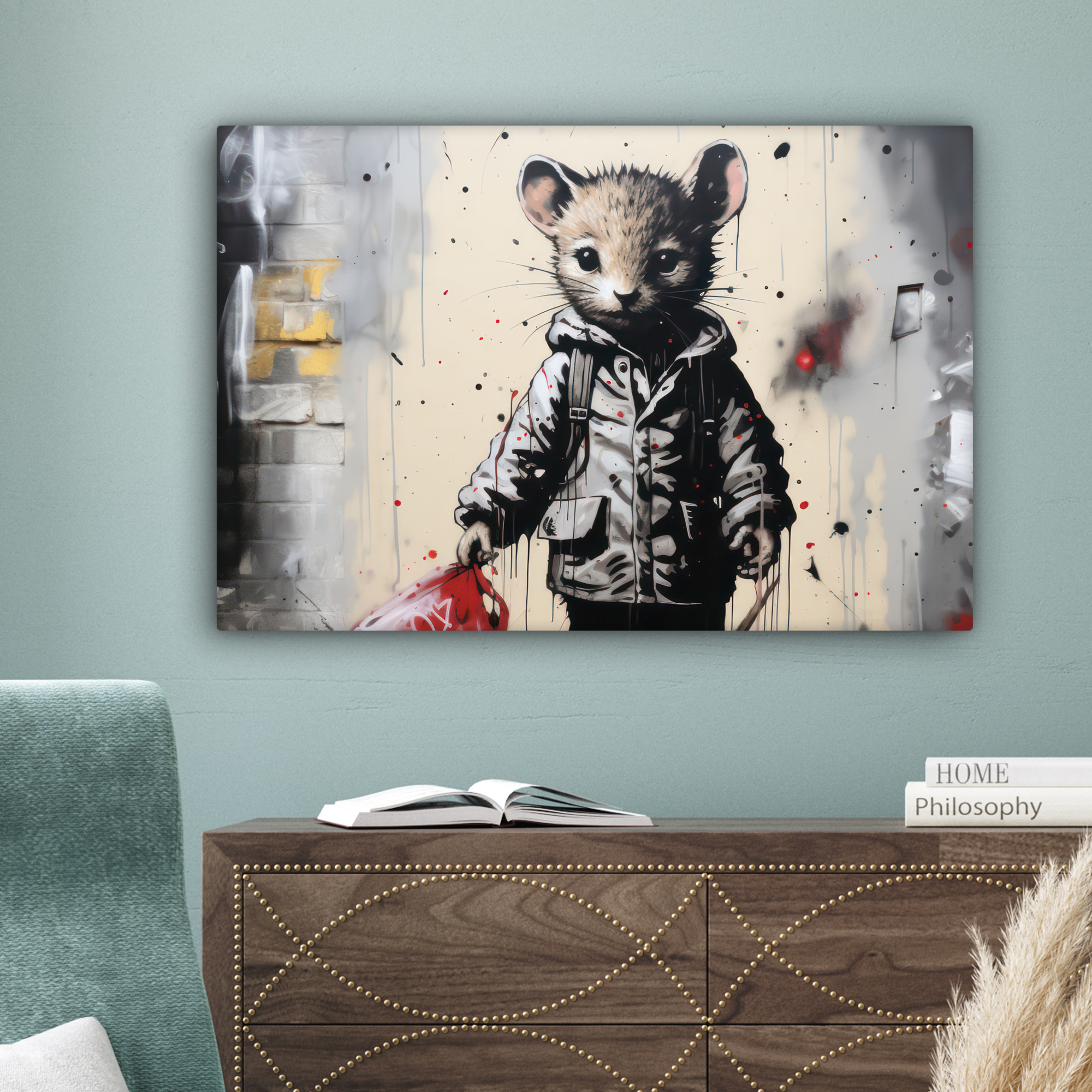 Tableau sur toile - Souris - Gris - Manteau - Art de rue-4