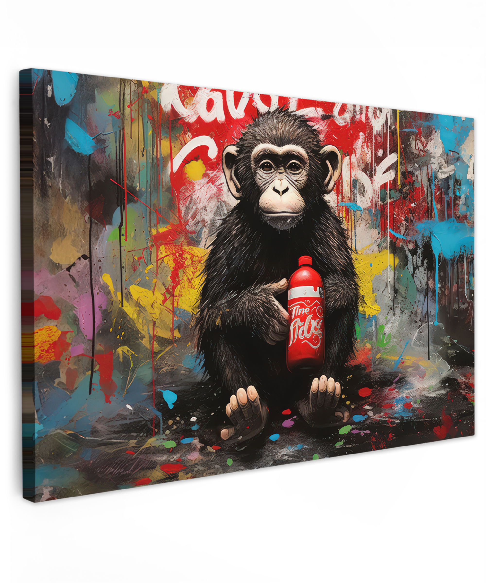 Leinwandbild - Affe - Graffiti - Tiere - Kunst - Flasche - Farben