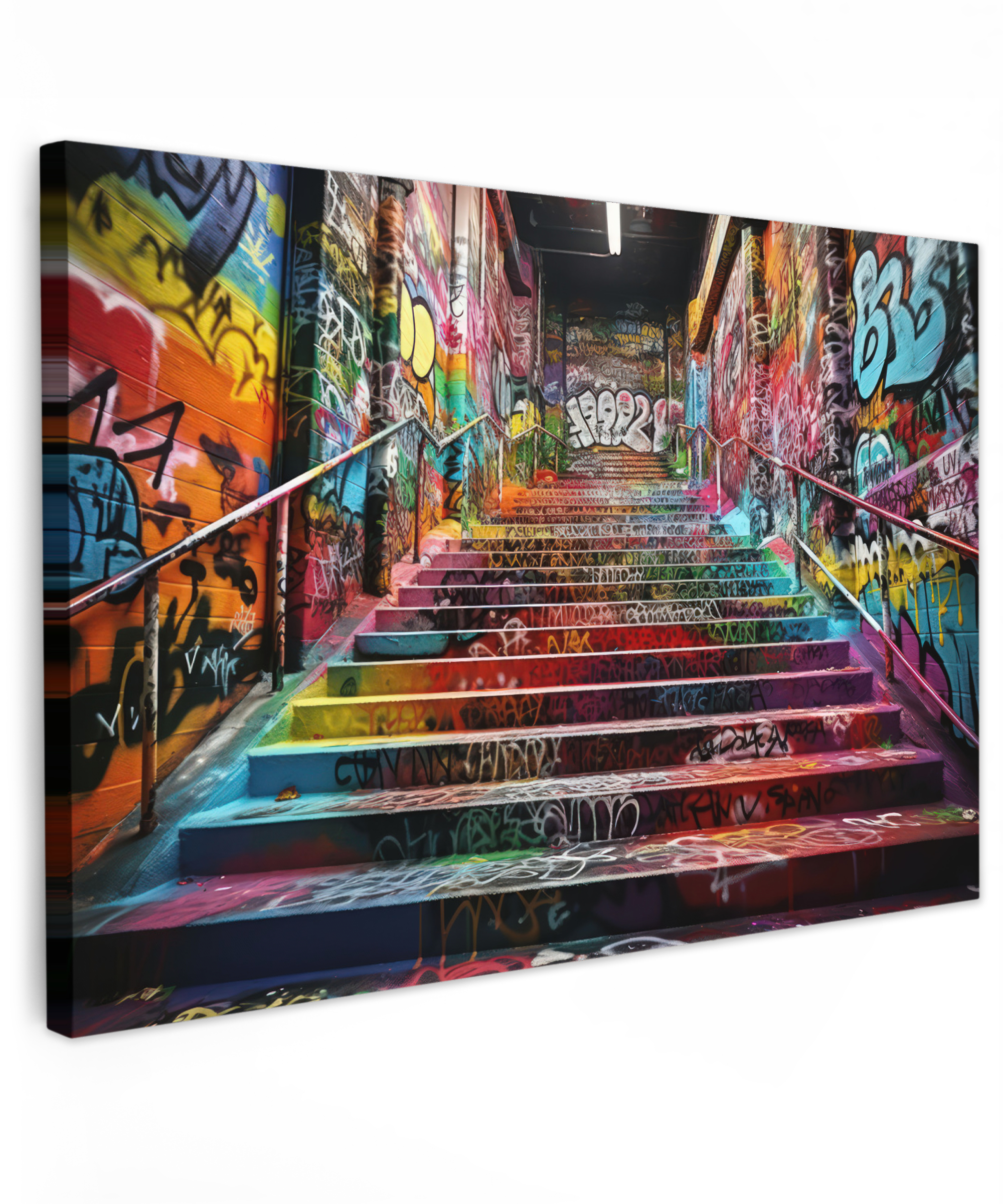 Leinwandbild - Treppe - Graffiti - Farben - Kunst