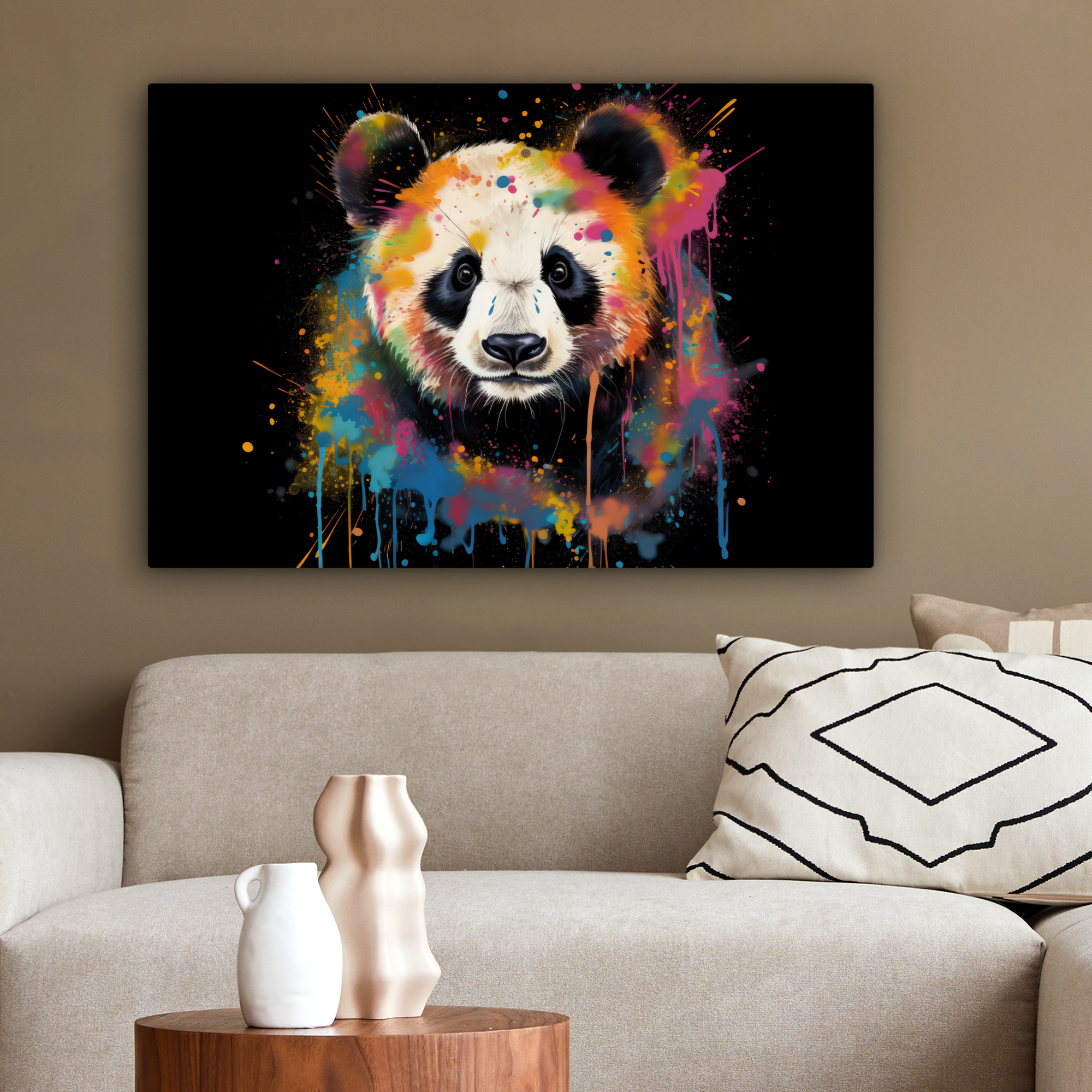 Canvas schilderij - Panda - Graffiti - Dieren - Zwart - Kleuren-2