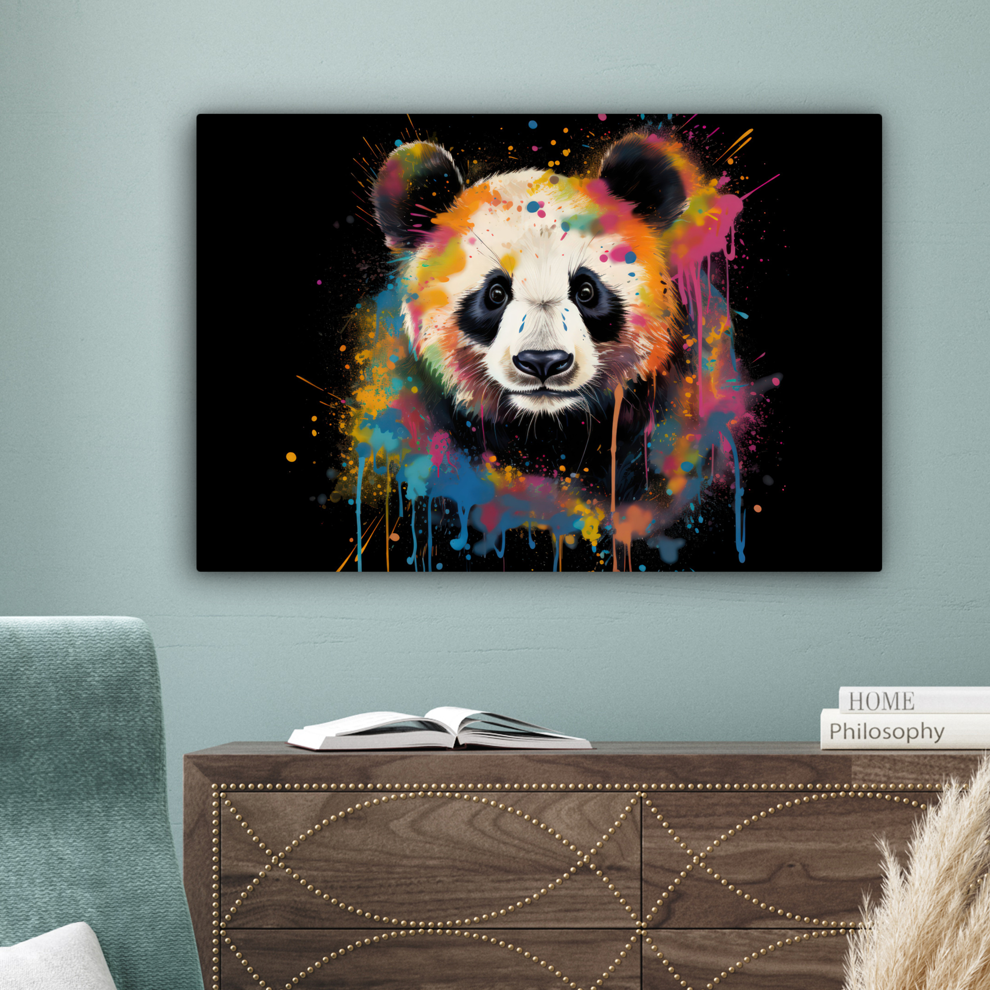 Canvas schilderij - Panda - Graffiti - Dieren - Zwart - Kleuren-4