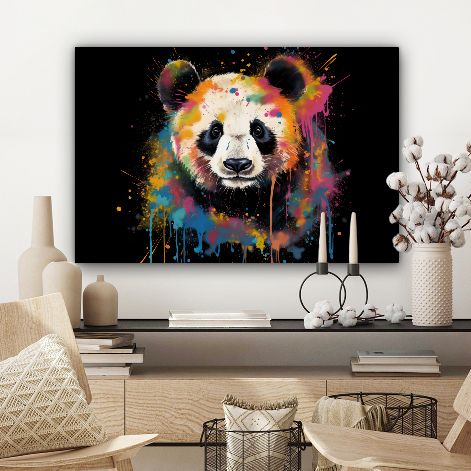 Canvas schilderij - Panda - Graffiti - Dieren - Zwart - Kleuren-3