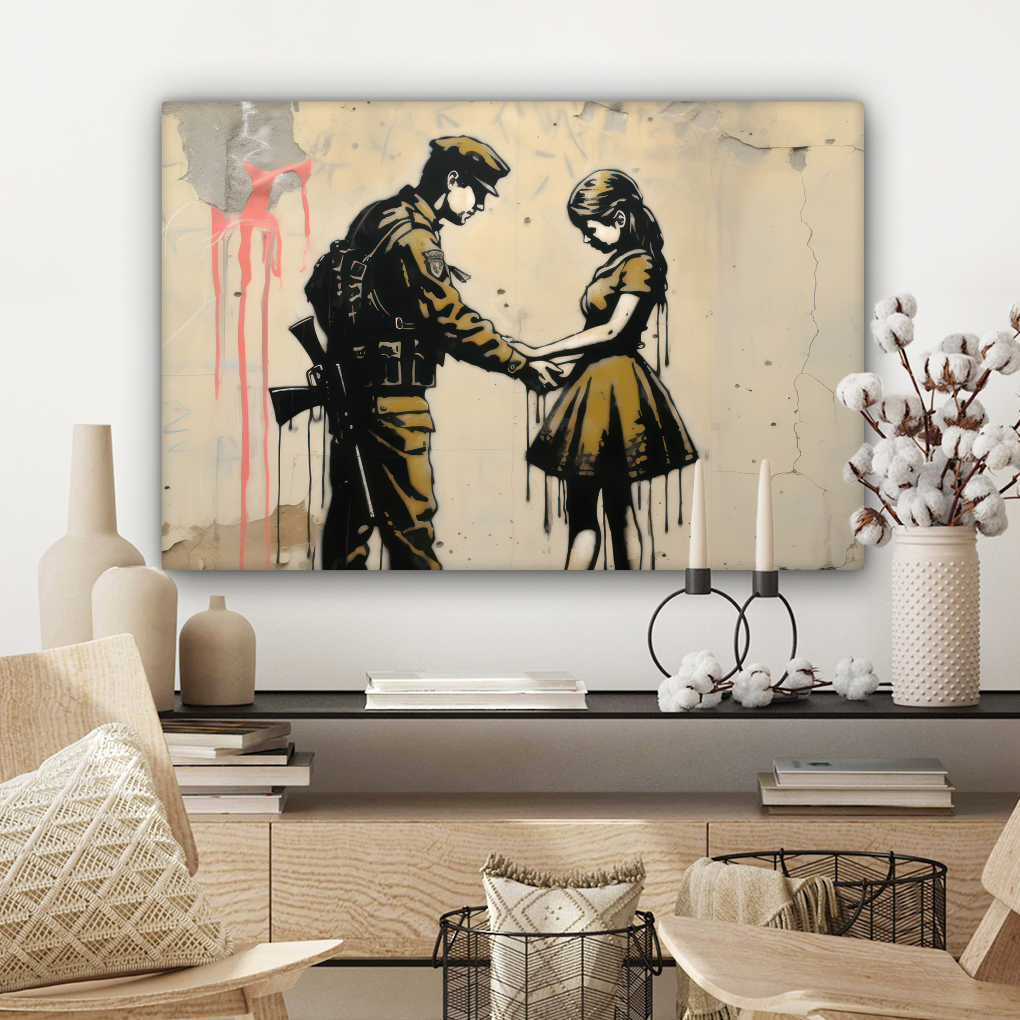 Tableau sur toile - Soldat - Fille - Art de rue-3