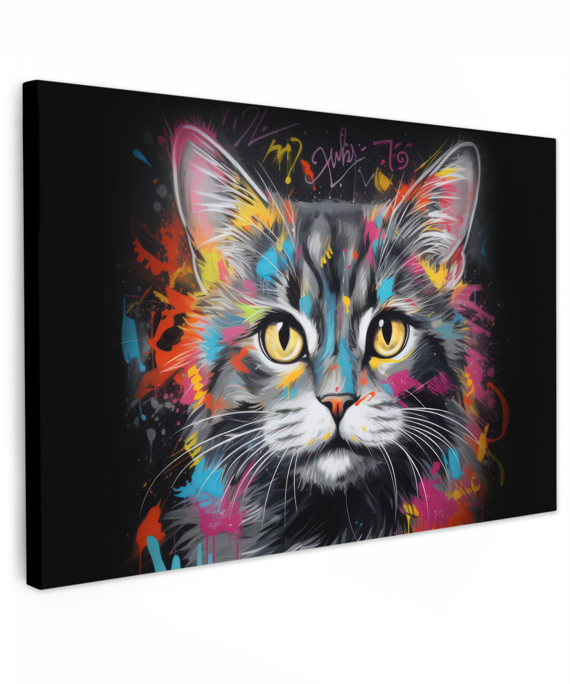 Leinwandbild - Katze - Graffiti - Tiere - Farben - Grau