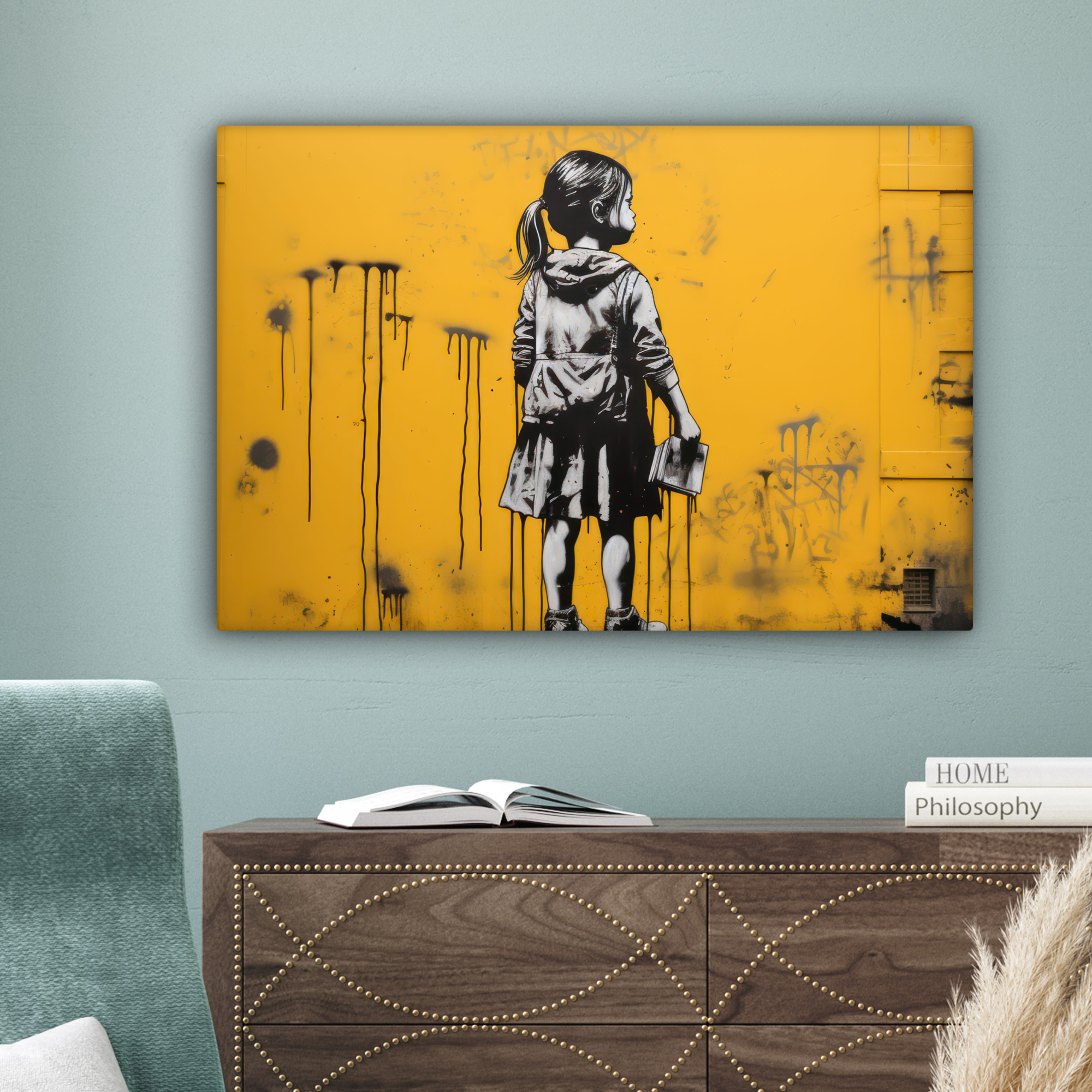 Tableau sur toile - Fille - Jaune - Art de rue-4