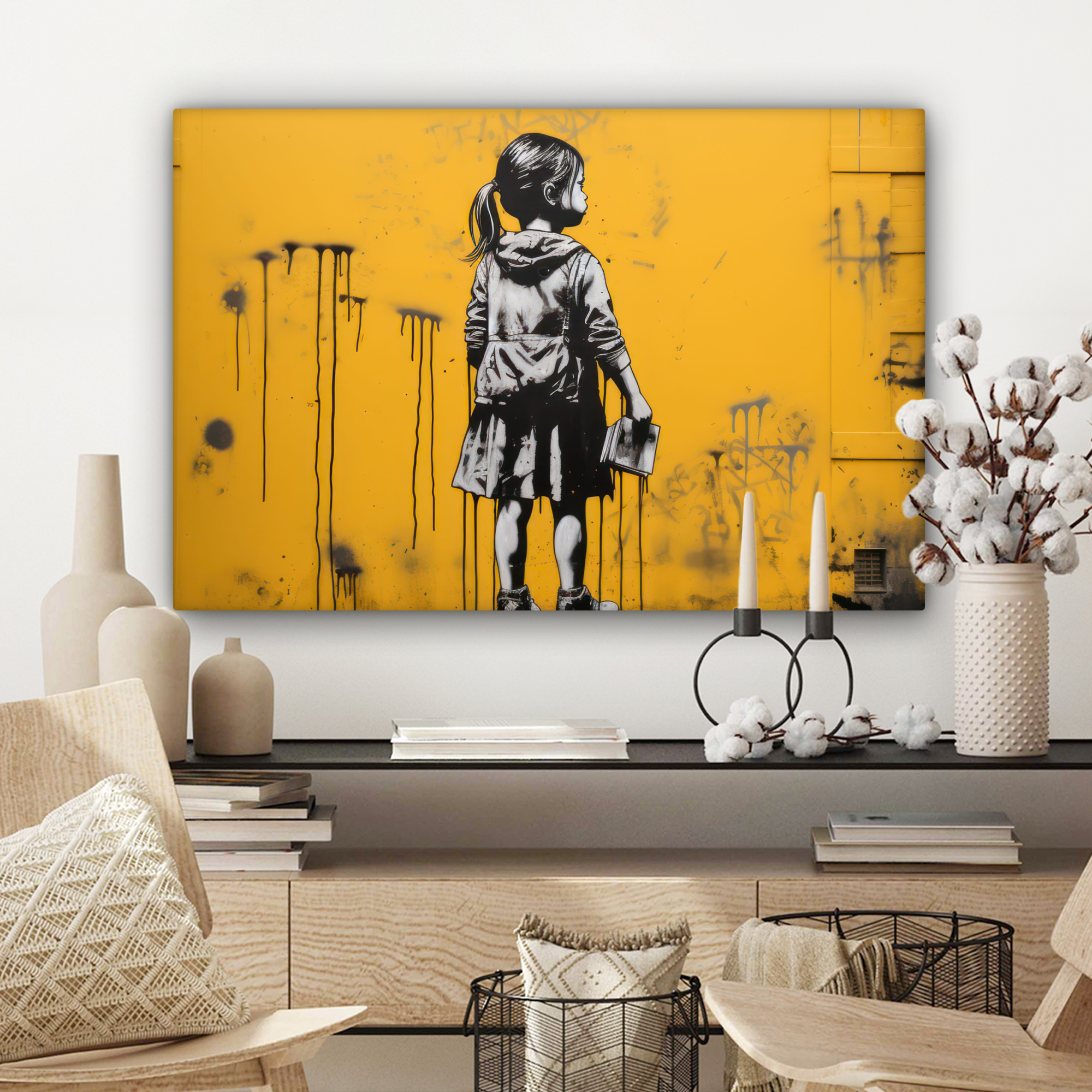 Tableau sur toile - Fille - Jaune - Art de rue-3