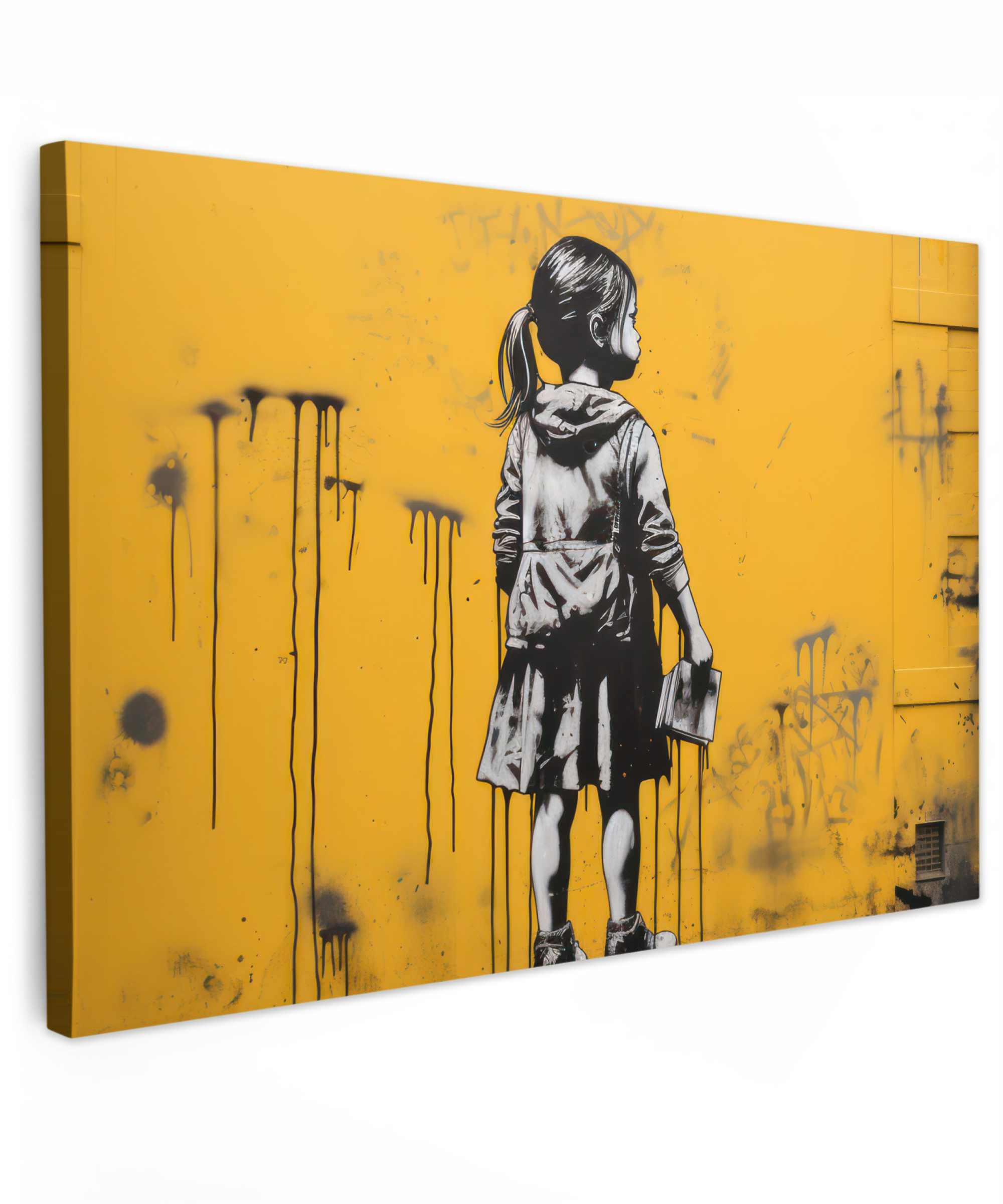 Leinwandbild - Mädchen - Gelb - Streetart
