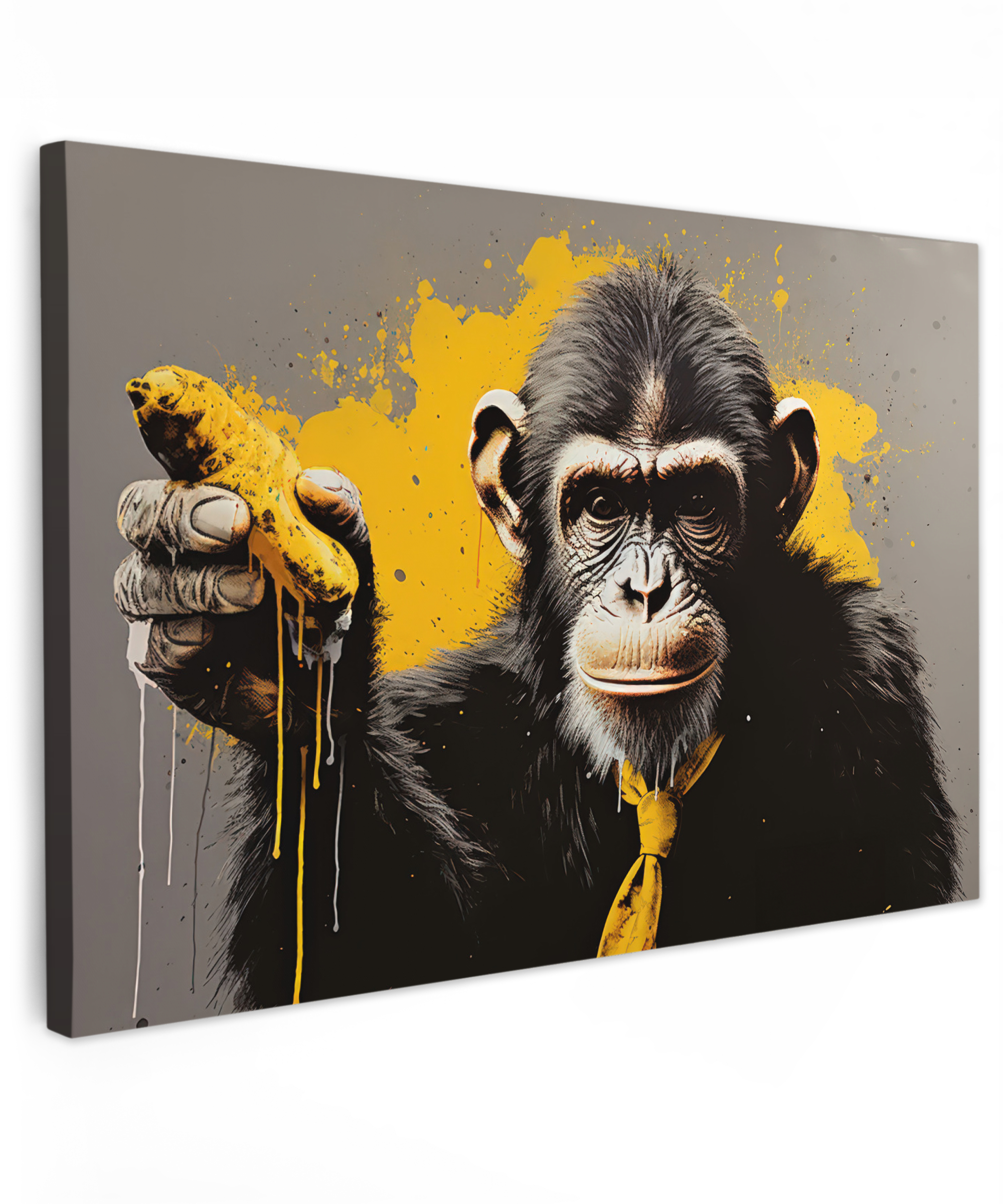 Tableau sur toile - Singe - Chimpanzé - Banane - Jaune - Animaux - Cravate
