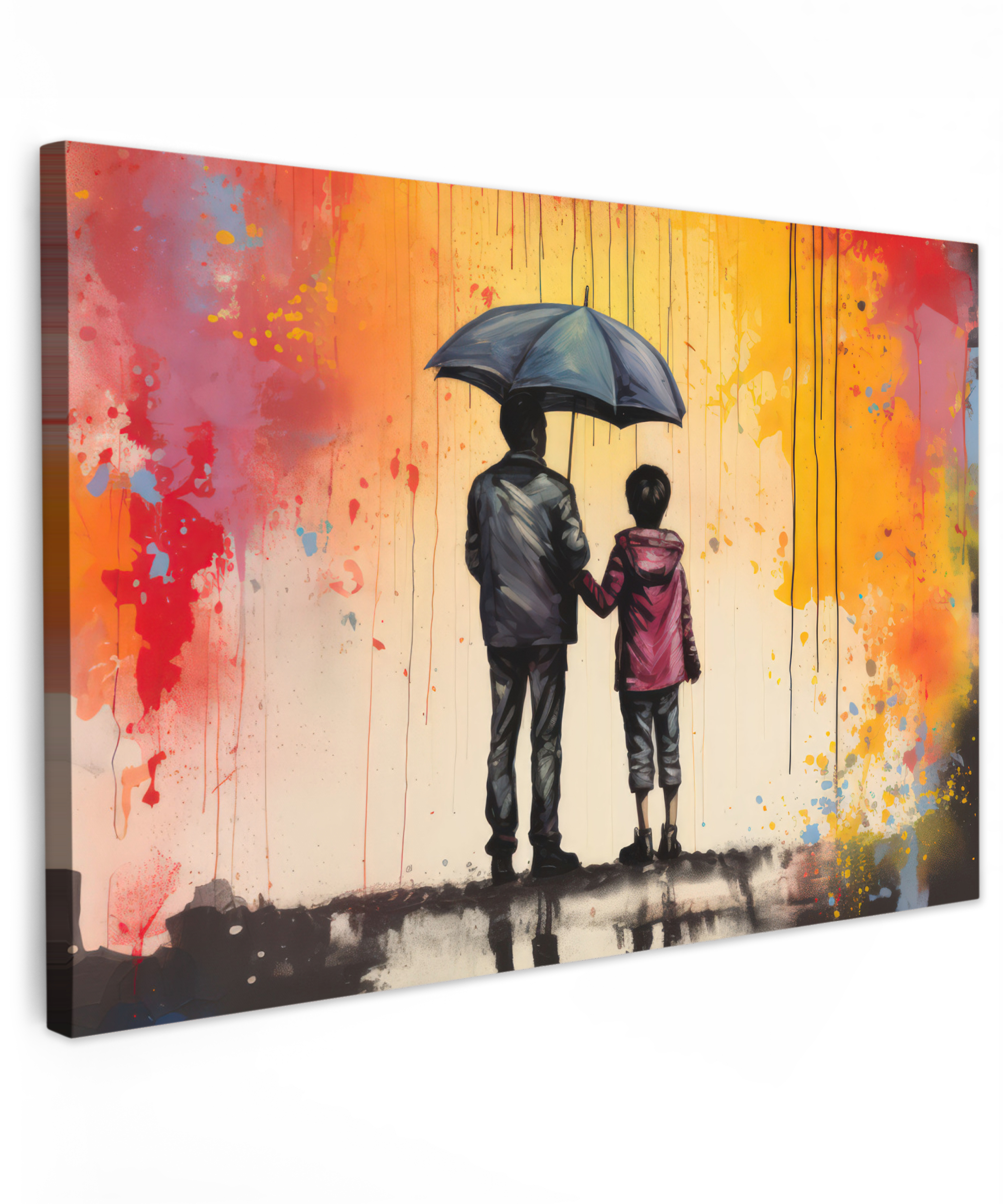 Leinwandbild - Graffiti - Regenschirm - Menschen - Farben - Kunst