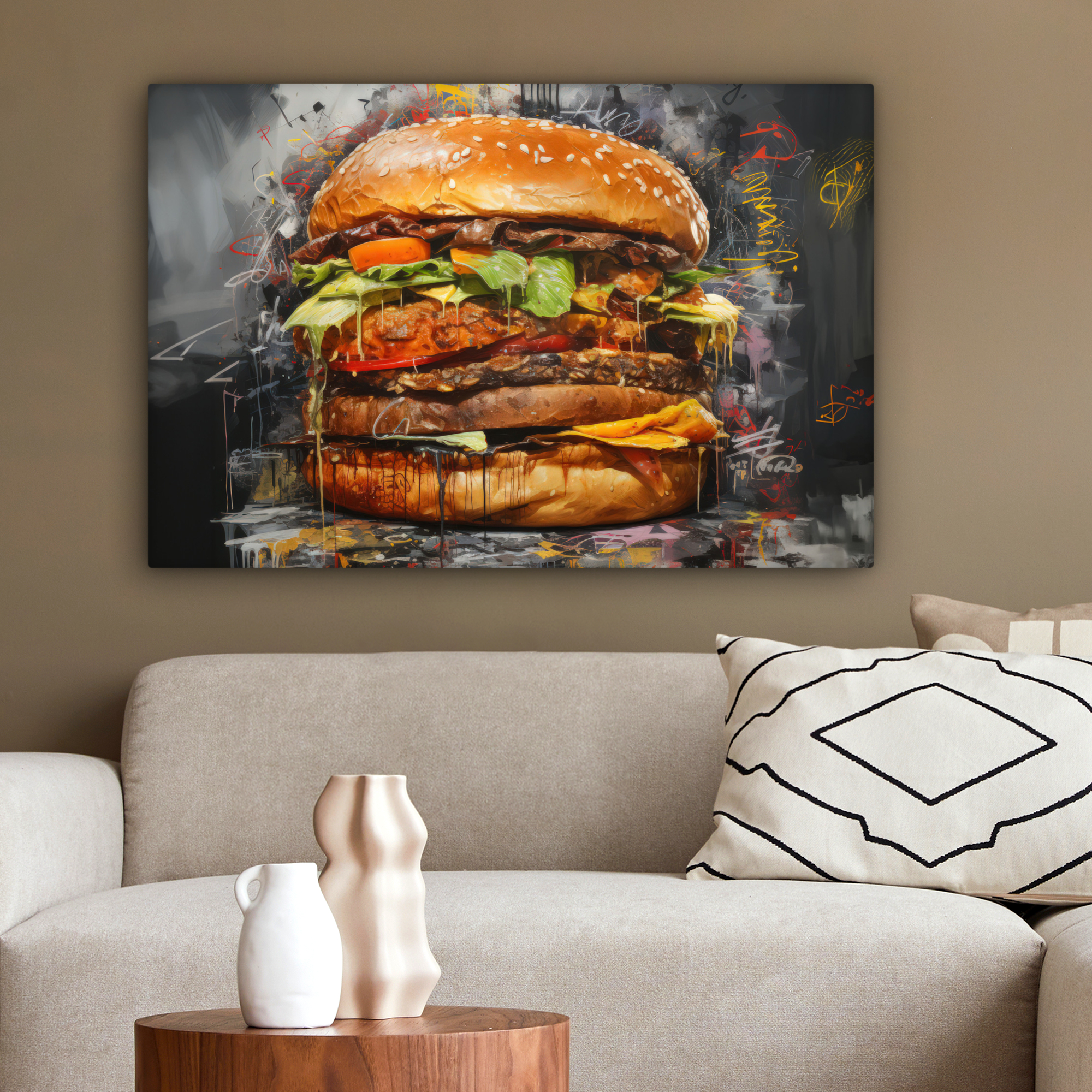 Tableau sur toile - Burger - Nourriture - Art - Gris - Graffiti-2