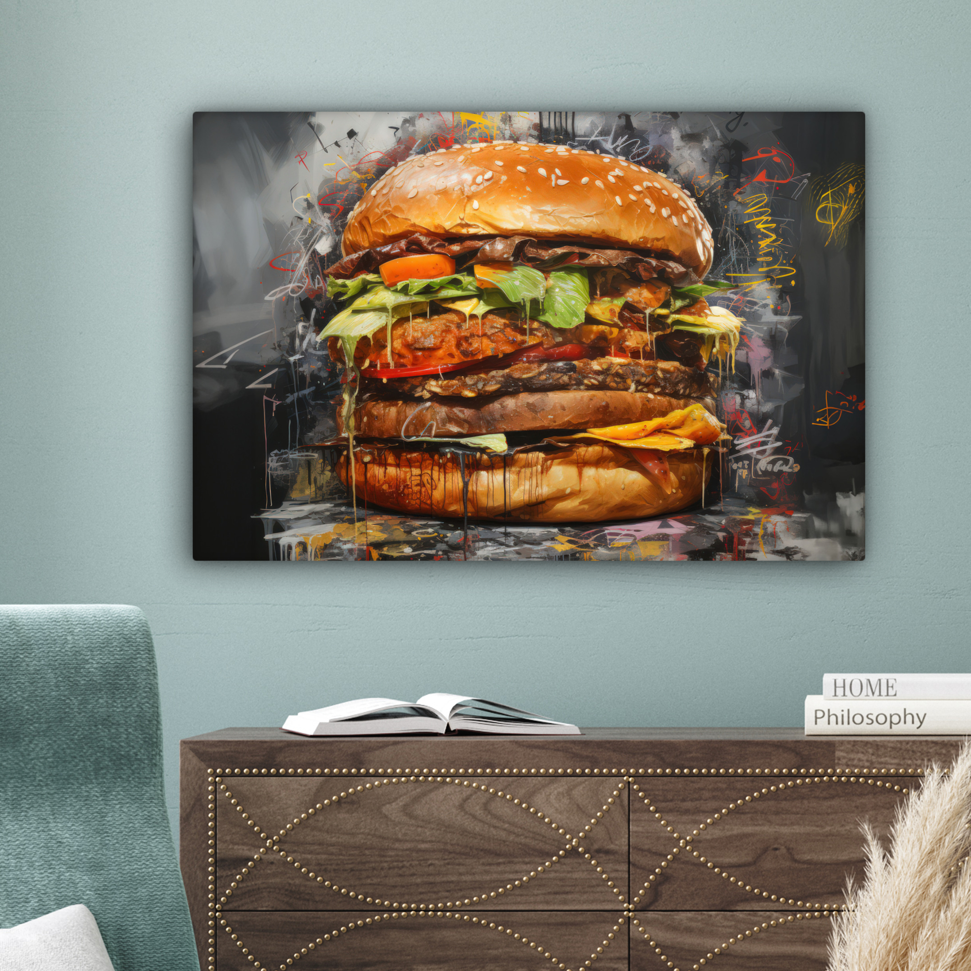 Tableau sur toile - Burger - Nourriture - Art - Gris - Graffiti-4