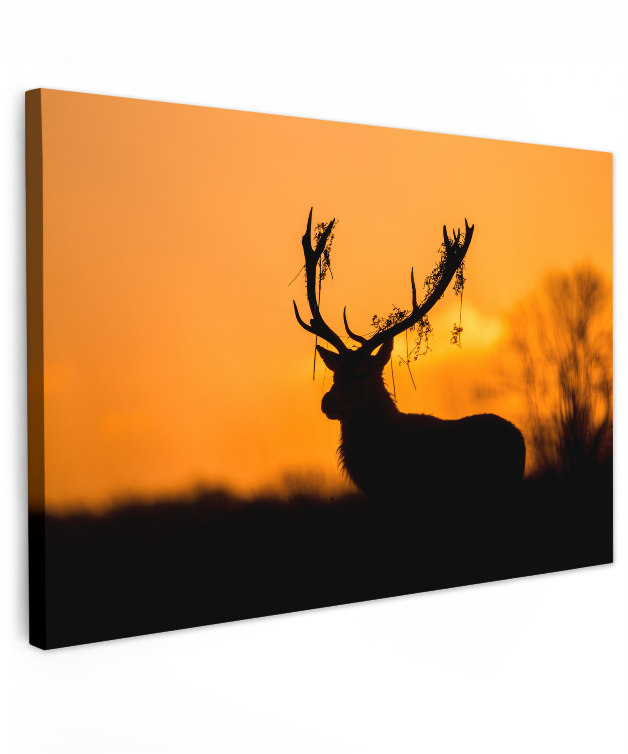 Canvas schilderij - Hert - Oranje - Silhouet - Dieren - Natuur