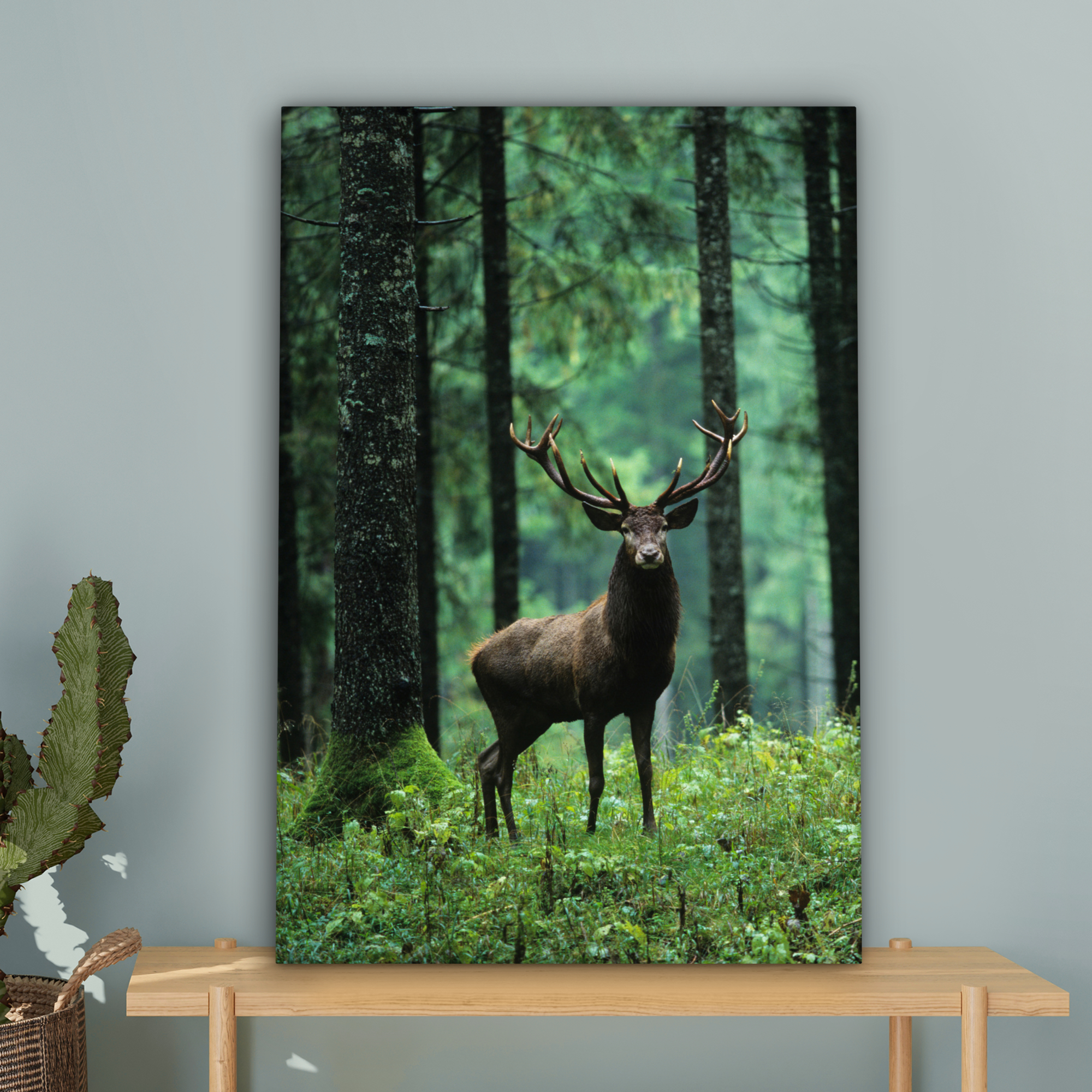 Canvas schilderij - Hert - Bos - Bomen - Dieren - Natuur-4