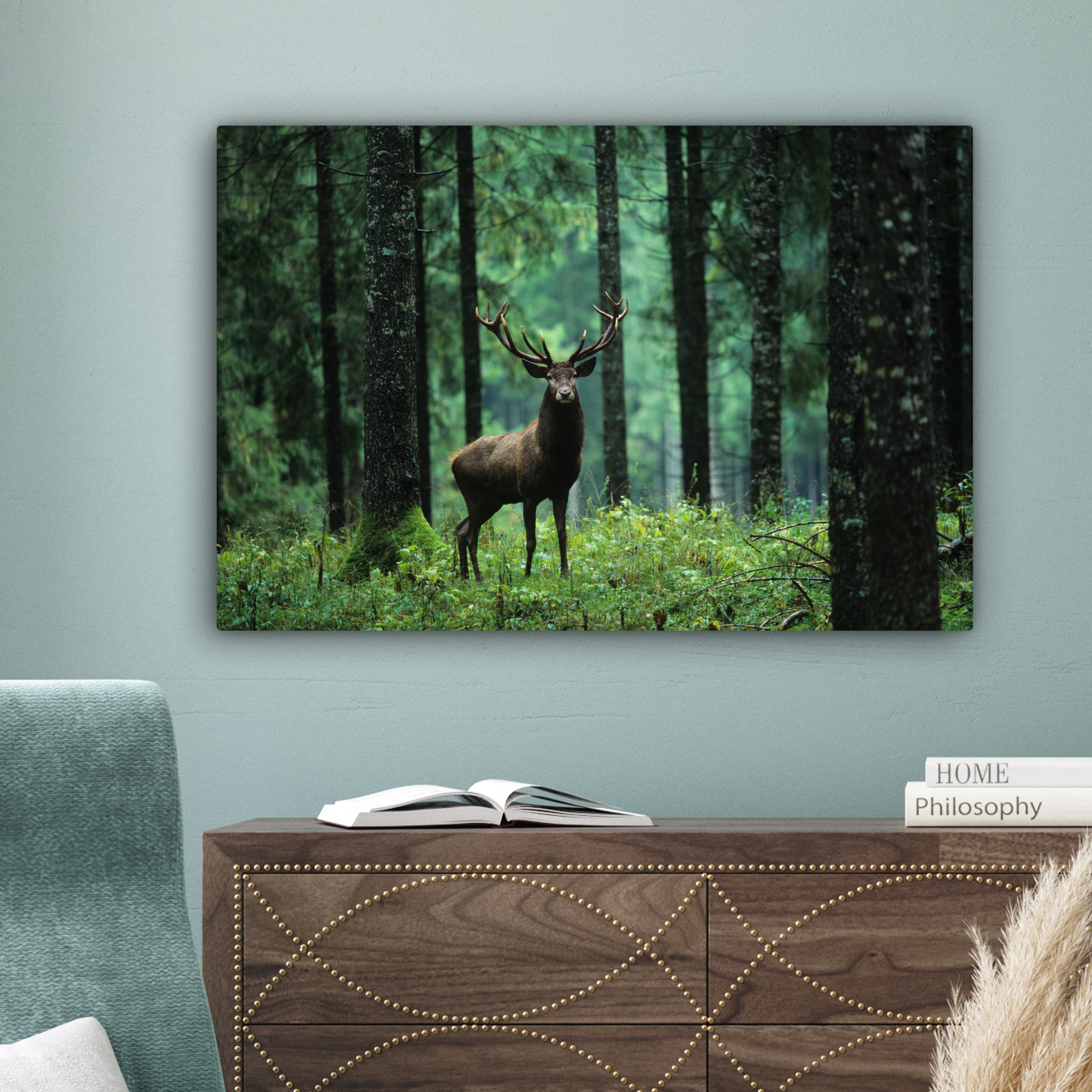 Leinwandbild - Hirsch - Wald - Bäume - Tiere - Natur-4